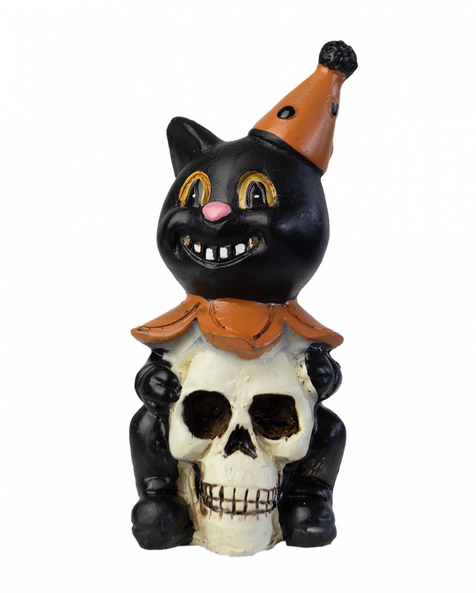 Dekofigur Vintage Halloween Katze mit Totenkopf 8 cm