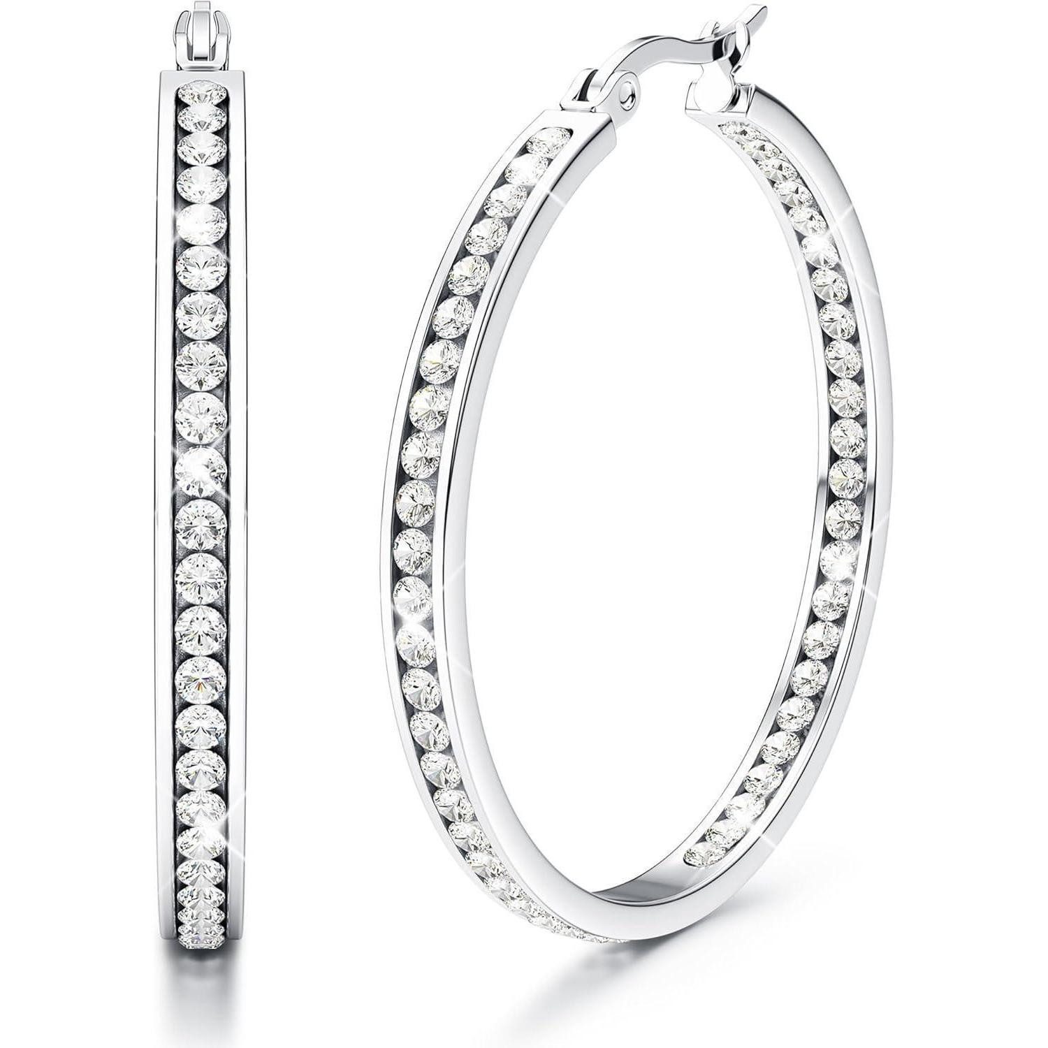 LuxusKollektion Paar Creolen Creolen Edelstahl Hypoallergen Zirkonia Damen Silber 40.0 Millimeter