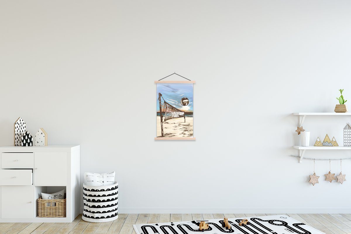 - Textilposter MuchoWow für Magnetisch Bilderleiste, (1 St), Wohnzimmer, Netz, - Posterleiste, Poster Strand Volleyball