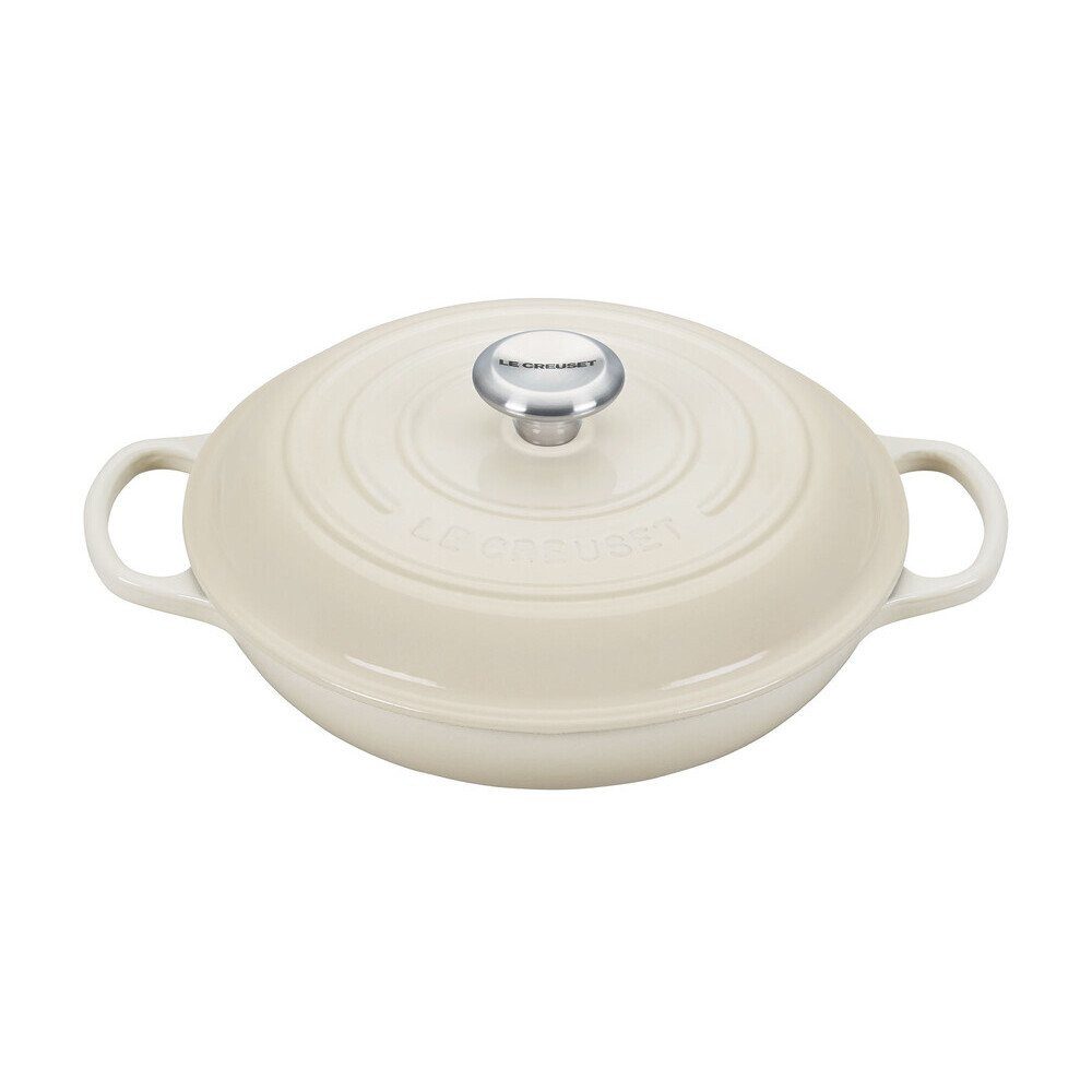 LE CREUSET Bräter Gourmet-Profitopf mit Deckel 30 cm Signature Meringue, Emailliertes Gusseisen (1-tlg), 3,5l, Gusseisen, emailliert, hellbeige, Handreinigung