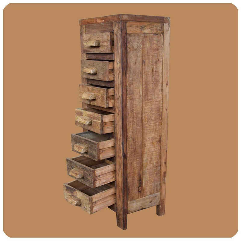 SIMANDRA Hochschrank Schubladenschrank (Einzelstück, 1 Highboard mit 7 Schubladen) gefertigt in Handarbeit, jedes Stück ein Unikat!, Recycling Teak Holz