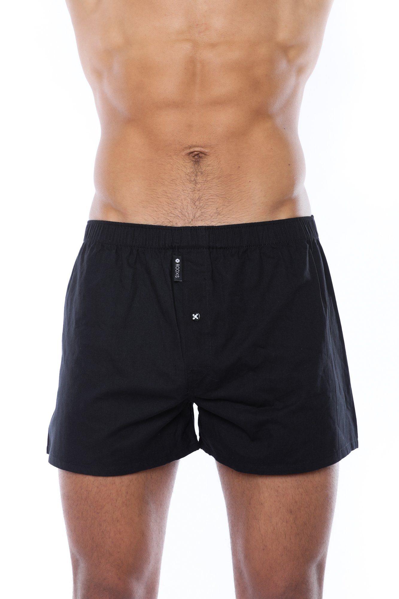 geschnitten Weiter Boxershorts Unterhosen Herren Schwarz mit Eingriff (3-St) ROOXS Boxer Männer 100% Weite weit aus Baumwolle,