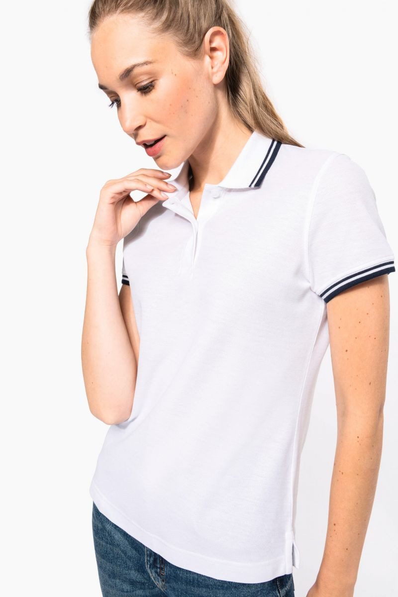 Kariban Poloshirt Polohemd für Damen mit kurzen Ärmeln und kontrastfarbenen Pa