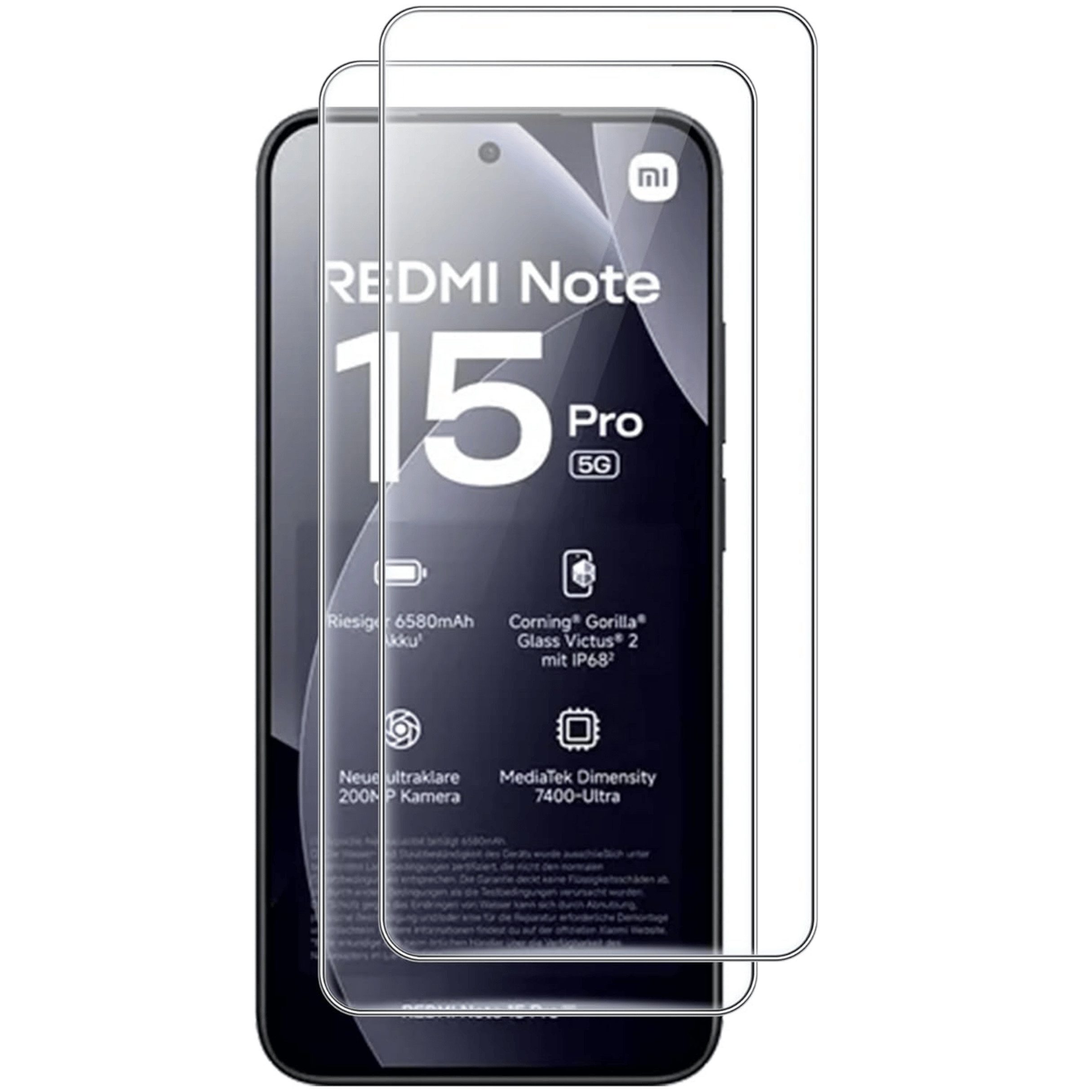 SmartUP Displayschutzglas 2X Schutzglas für Xiaomi Redmi Note 15 Pro 5G Panzerfolie Full Screen für Xiaomi Redmi Note 15 Pro 5G, 2 Stück, Rundumschutz, passgenaue Verarbeitung
