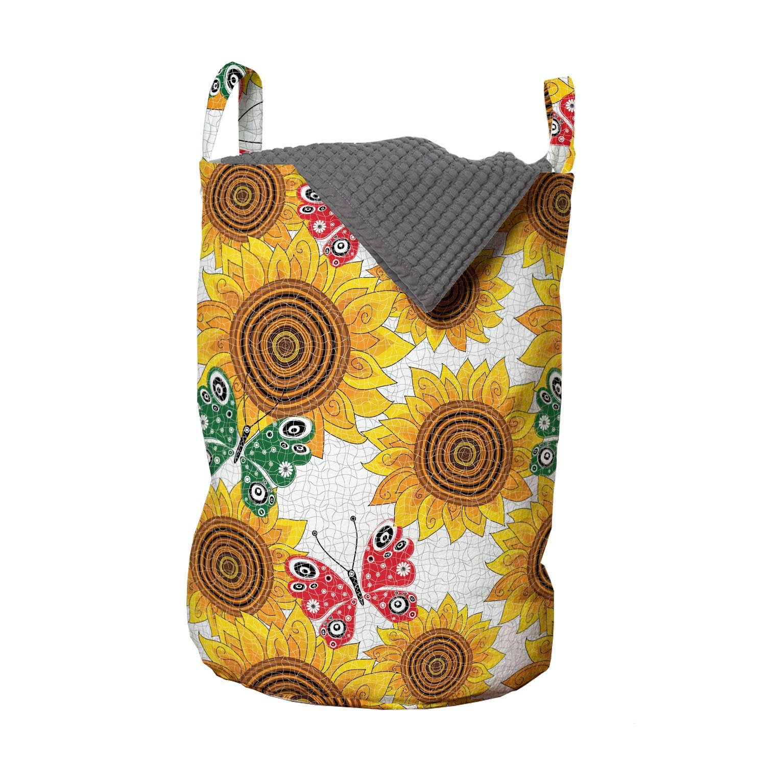 Abakuhaus Wäschesäckchen Wäschekorb mit Griffen Kordelzugverschluss für Waschsalons, Blumen Schmetterlinge und Sonnenblumen