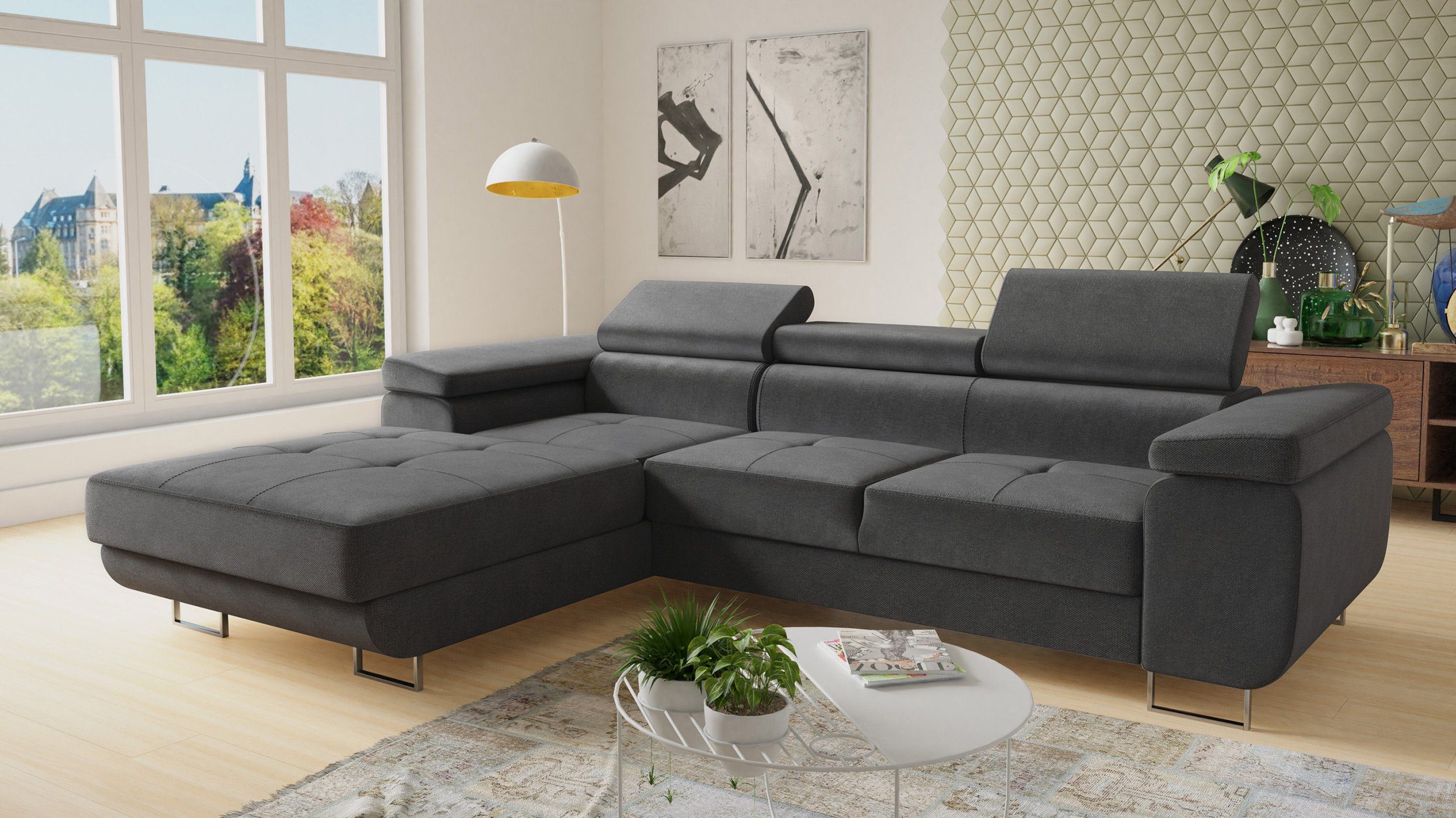 Sofnet Ecksofa Divo, mit Schlaffunktion und Bettkasten, Schlafsofa mit einstellbare Kopfstützen - Wohnlandschaft