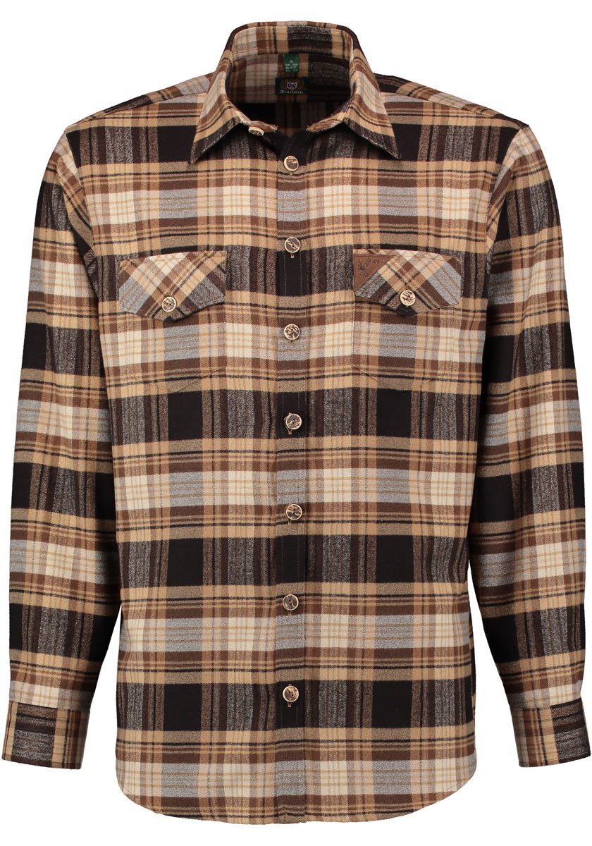 OS Trachten Outdoorhemd Dipme Herren Flanell Langarmhemd mit 2 Pattentaschen
