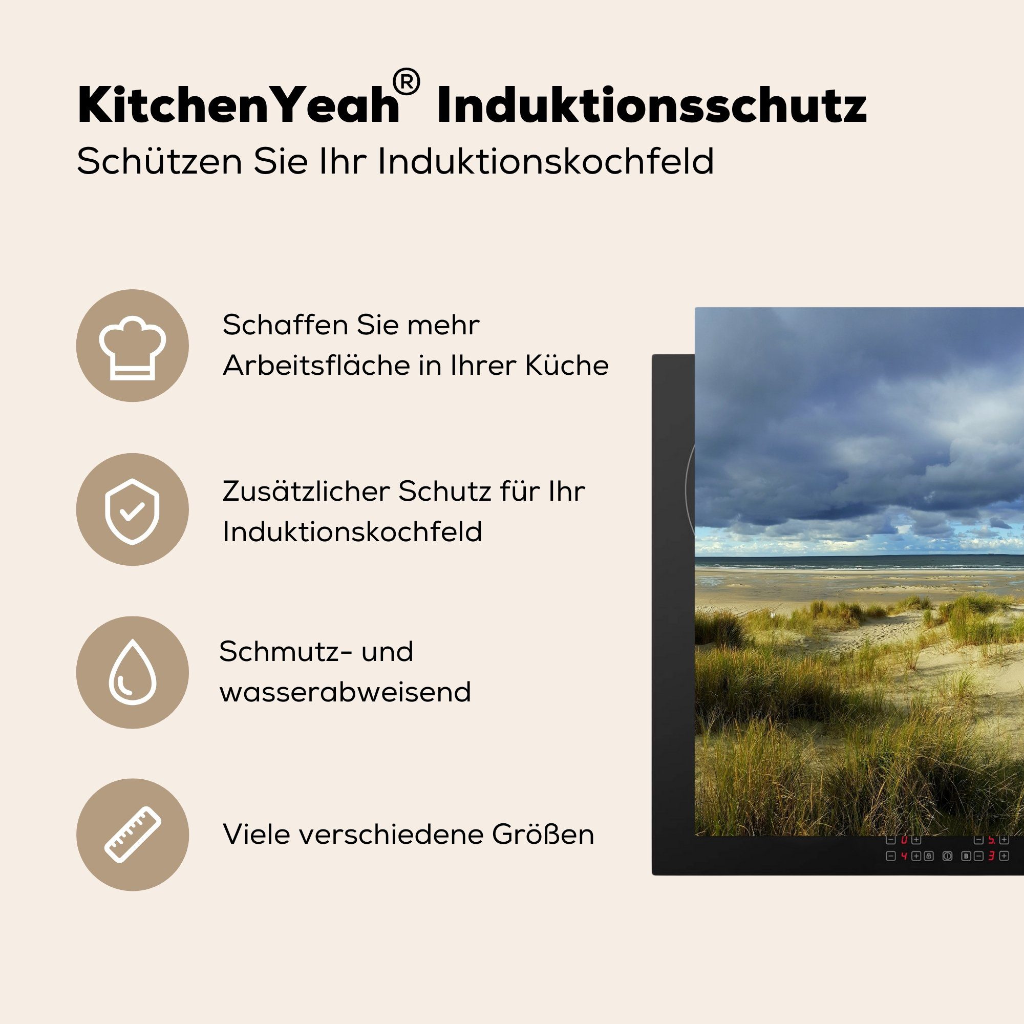 MuchoWow Herdblende-/Abdeckplatte cm, tlg), Nordsee Dünen, küche - - Vinyl, Vlieland für (1 78x78 Arbeitsplatte Ceranfeldabdeckung