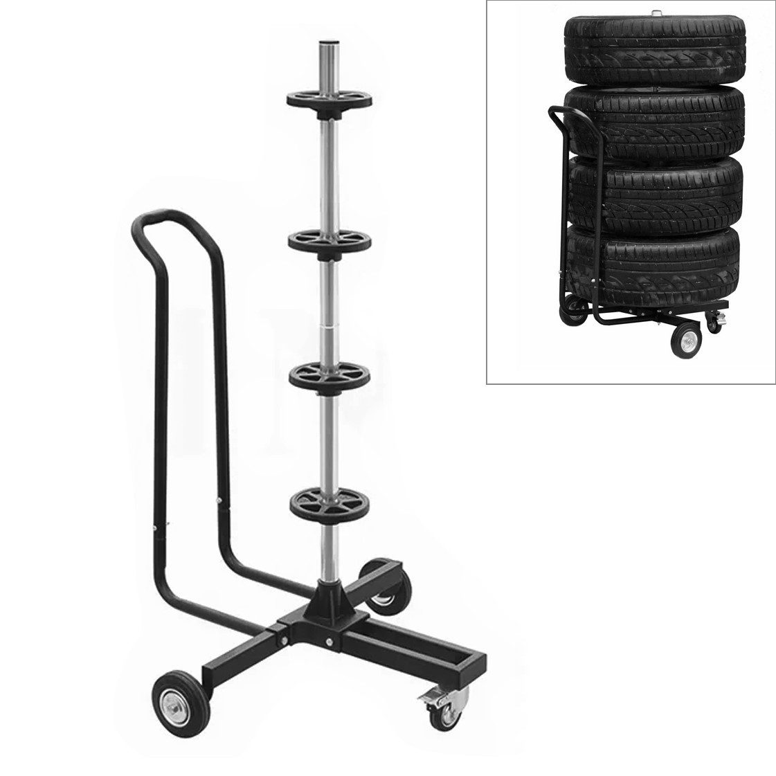 Vanit Sitzbank Felgenbaum fahrbar mit Griff für Autoreifen FB12 Reifen Ständer schwa