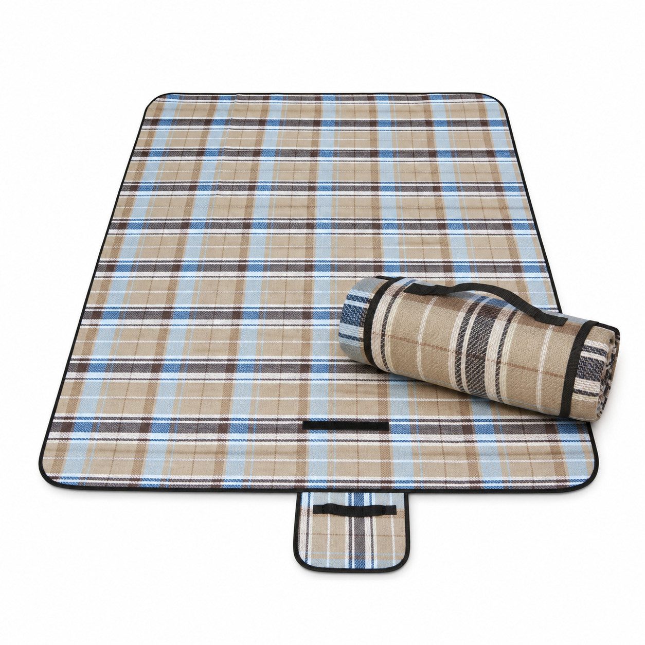 Picknickdecke ca. 130 × 120 cm gestreift wasserabweisend mit Tragegriff, PF Concept