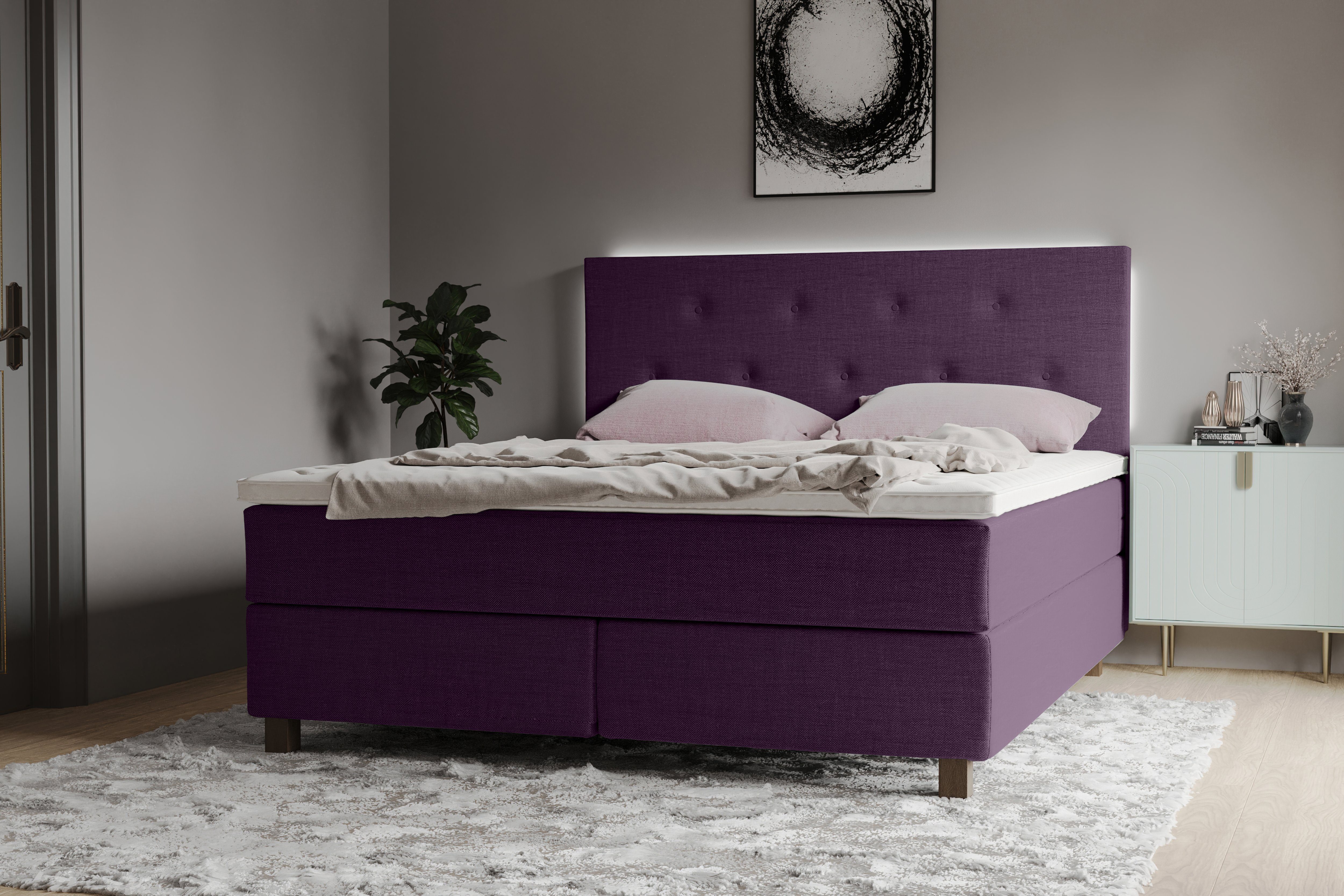 Home affaire Boxspringbett Alenika, mit LED - Beleuchtung, mit Taschen-Federkernmatratze