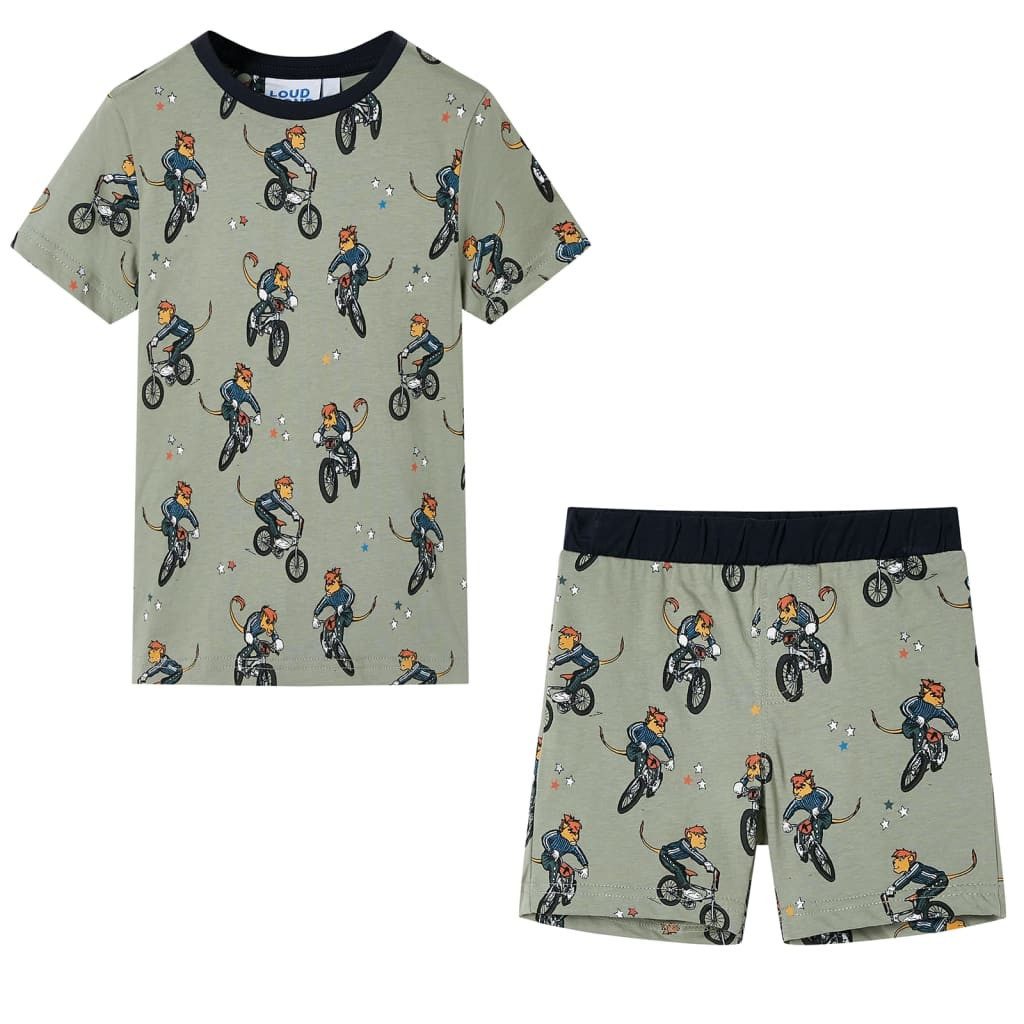 Pyjama Kinderpyjama mit Kurzen Ärmeln Hellkhaki 128