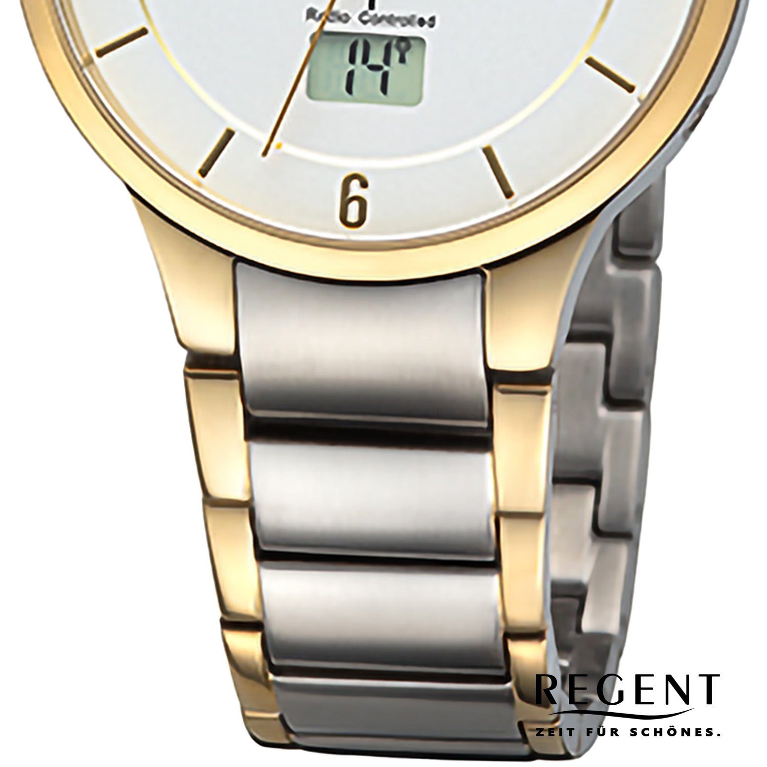 Regent Funkuhr Regent Herren Funkuhr Analog-Digital, (Funkuhr), Herren Funkuhr rund, extra groß (ca. 39mm), Metallarmband