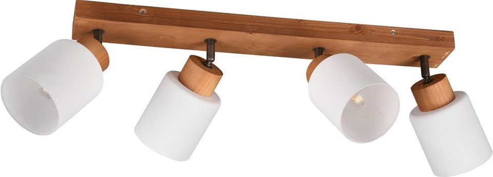 TRIO Leuchten Deckenstrahler Assam, ohne Leuchtmittel, warmweiß - kaltweiß, Spot  4-flg. Naturholz, exkl 4xE14 max 25W, Glasschirm weiß schwenkbar,  Deckenleuchte aus Holz in braun