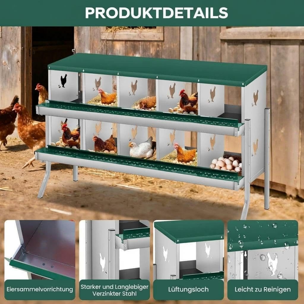 GarveeMore Hühnerstall Metall Rollnest Mit Eierablage Für Hühnerstall & Geflügelhaltung, Rollnest Mit Eierablage, Stabil Mit Standfüßen & Wandhalterung – Bild 2 von 5