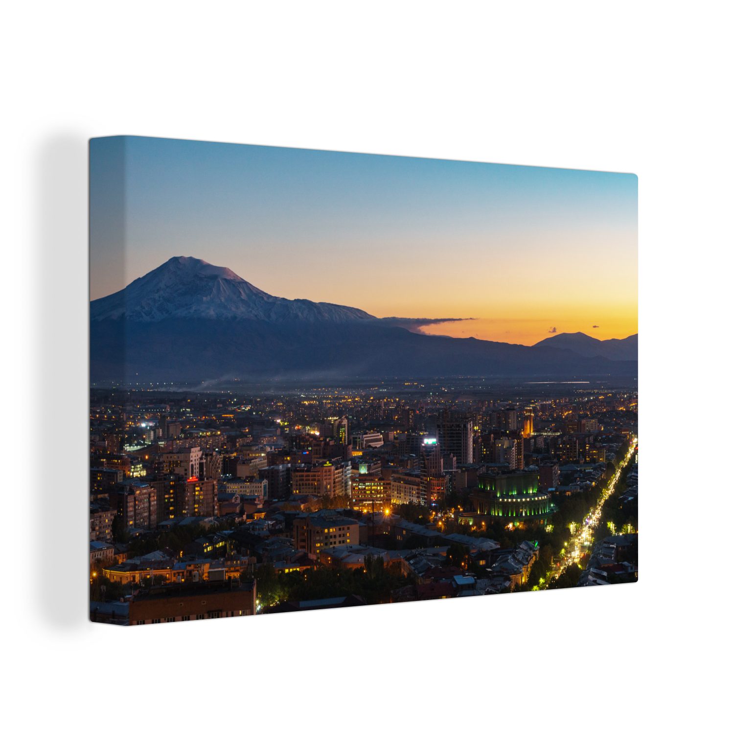 Wanddeko, Eriwan Aufhängefertig, dem (1 der Wandbild OneMillionCanvasses® Abenddämmerung Leinwandbild in Berg 30x20 Armenisches Ararat Asien, mit Leinwandbilder, cm St), in