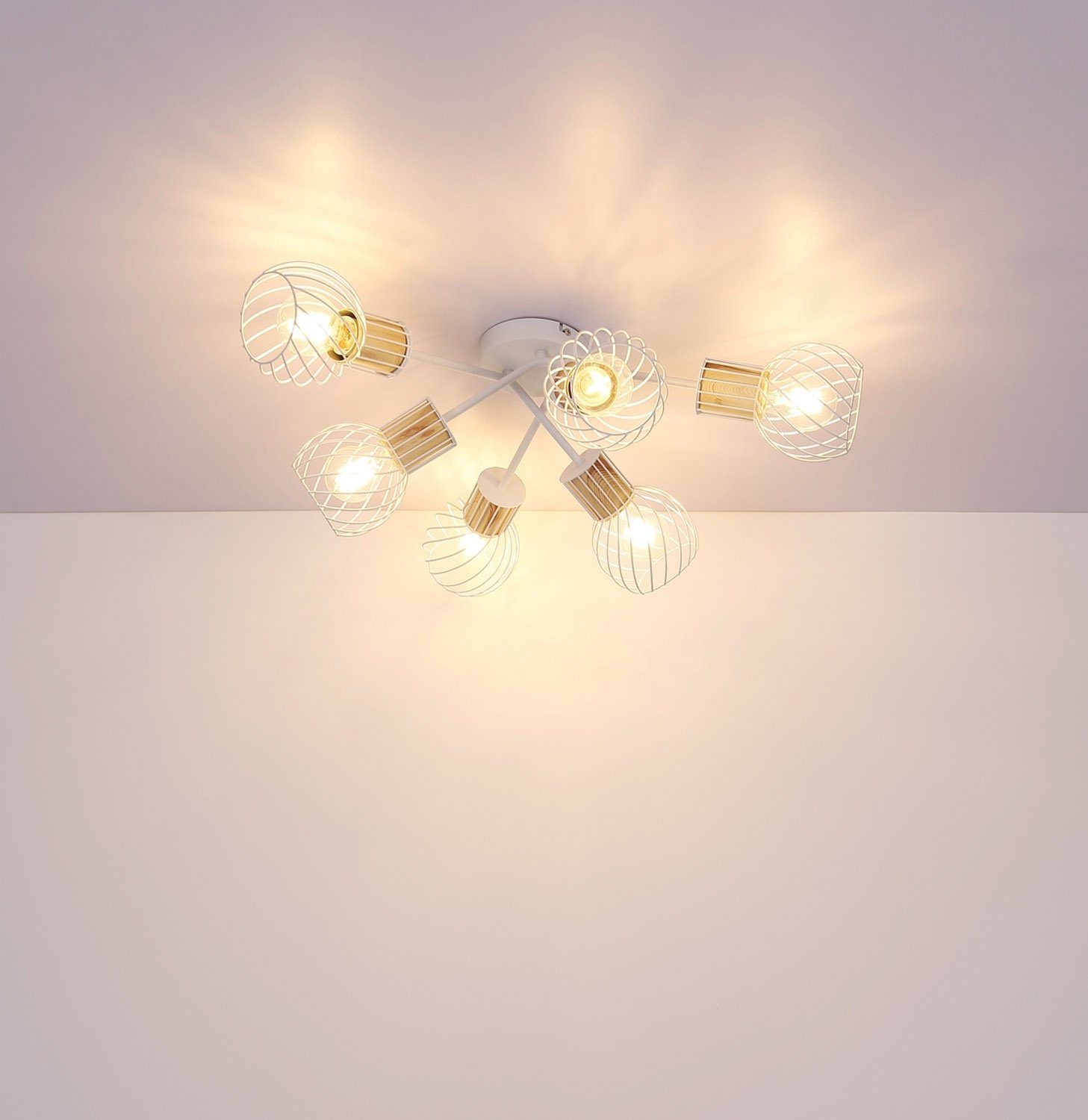 Globo cm, 6-flammig, Deckenleuchte LUISE, Leuchtmittel, Ø Metall, Deckenlampe Holz, ohne Weiß, 70
