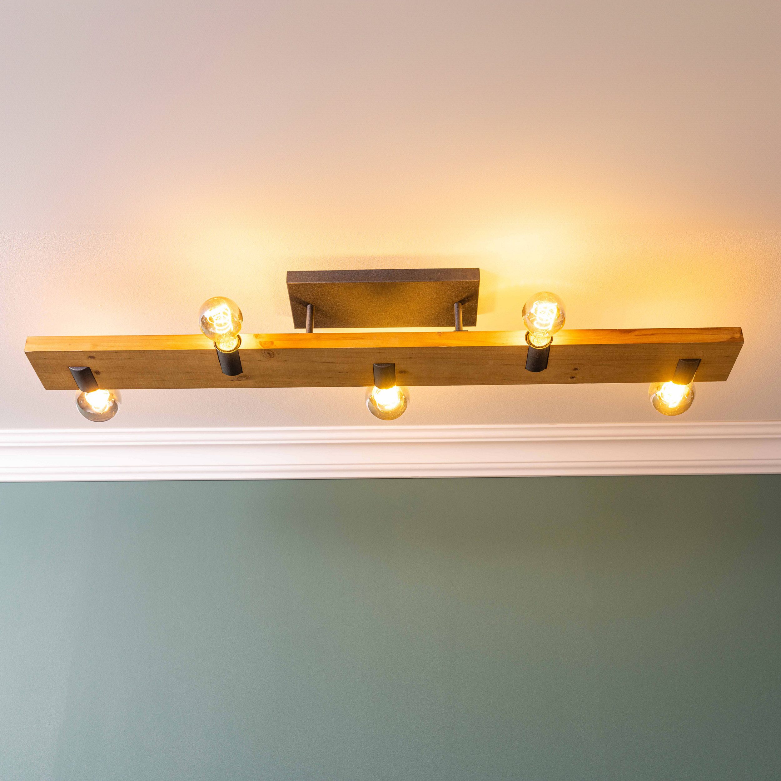 Lightbox Deckenleuchte, ohne Leuchtmittel, Deckenlampe, E27, 115 x 12,5 cm, Holz/Metall, braun/schwarz