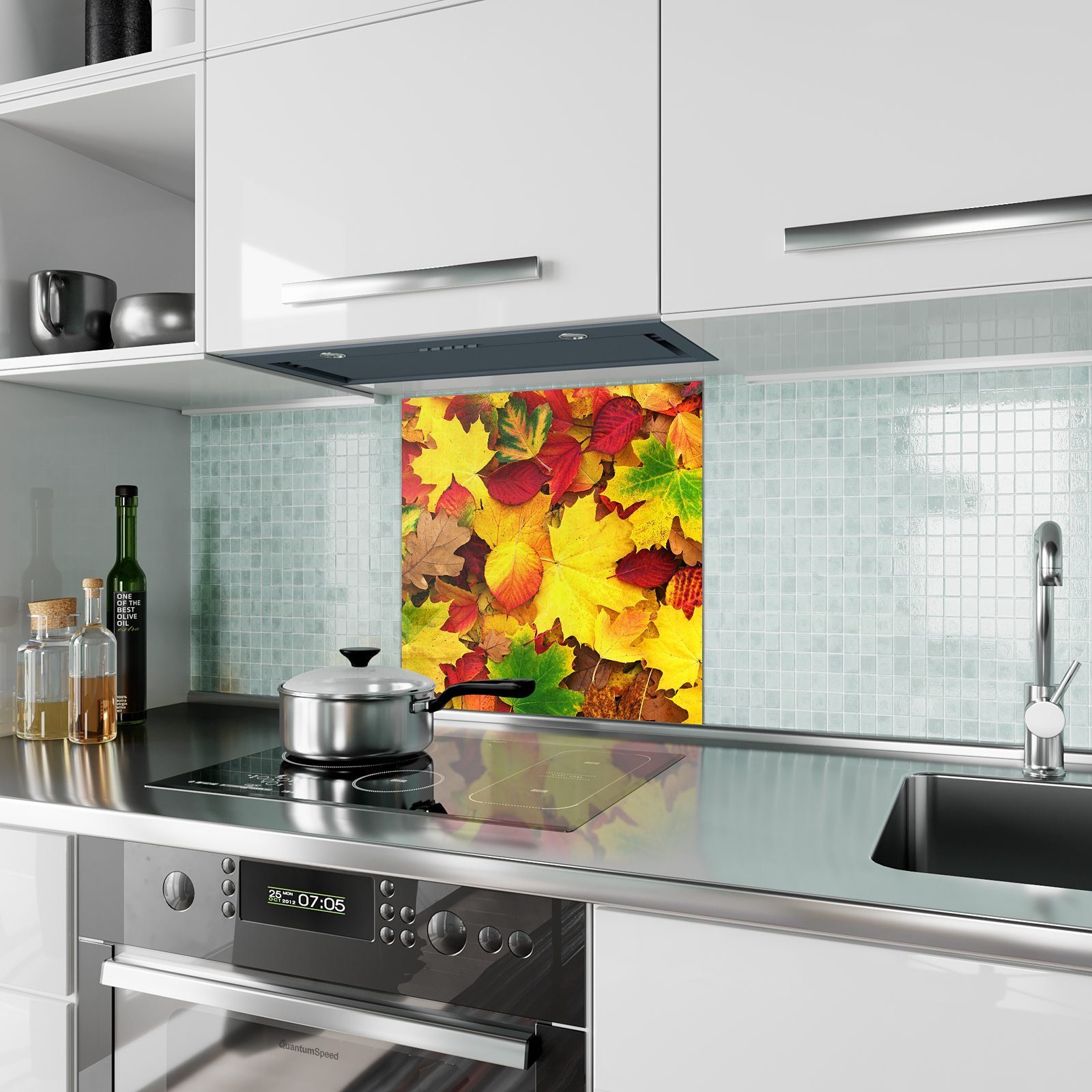 Herbstblätter Spritzschutz Primedeco Motiv Küchenrückwand Glas Küchenrückwand mit