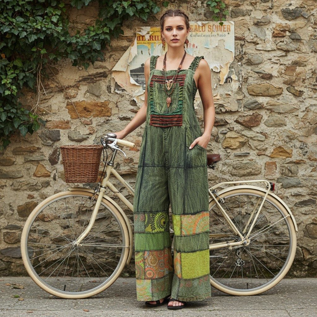 Guru-Shop Relaxhose Natürliche Patchwork Boho Latzhose, Overall,.. Ethno Style, alternative Bekleidung