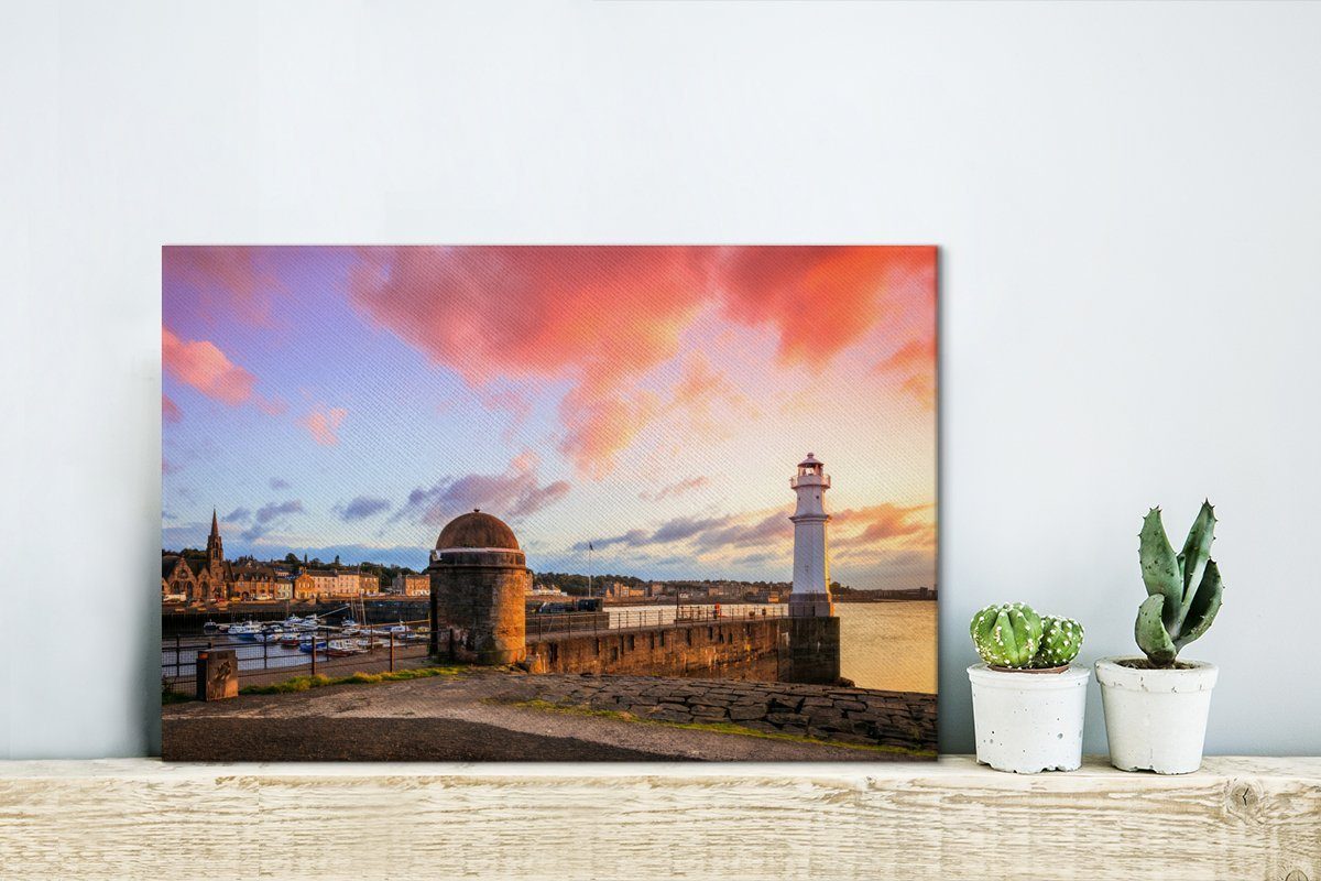 OneMillionCanvasses® Leinwandbild Leuchtturm - Meer Wanddeko, cm - Edinburgh, - Horizont St), Leinwandbilder, Aufhängefertig, (1 30x20 Wandbild
