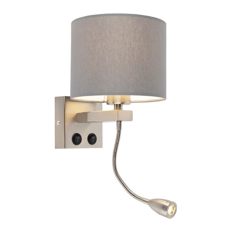 Qazqa LED Leselampe Brescia combi, Dimmbar, LED wechselbar, Extra-Warmweiß, QAZQA Lese­leuchte, e27, Grau, Stahl, Modern
