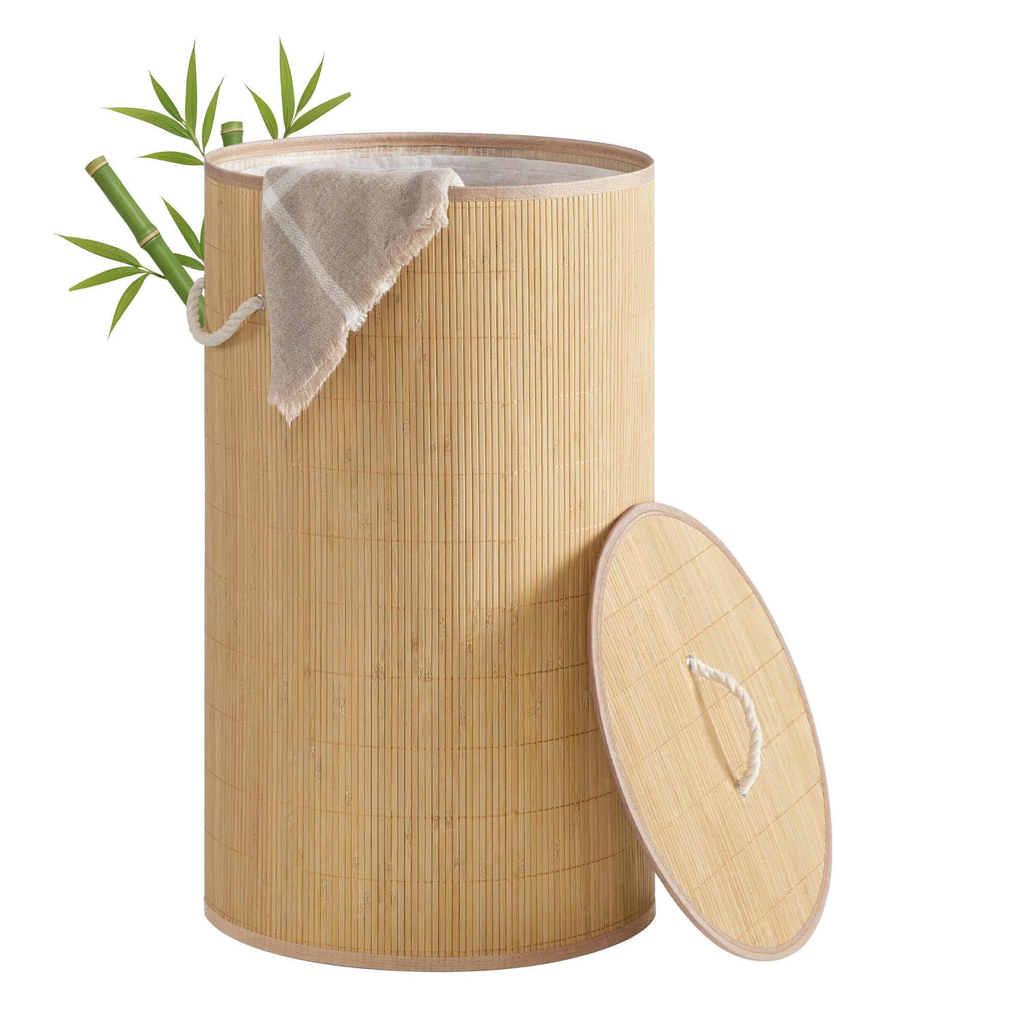 SONGMICS Wäschekorb, Wäschekorb mit Deckel, 60/90 L, Wäschesammler Bambus, günstig online kaufen