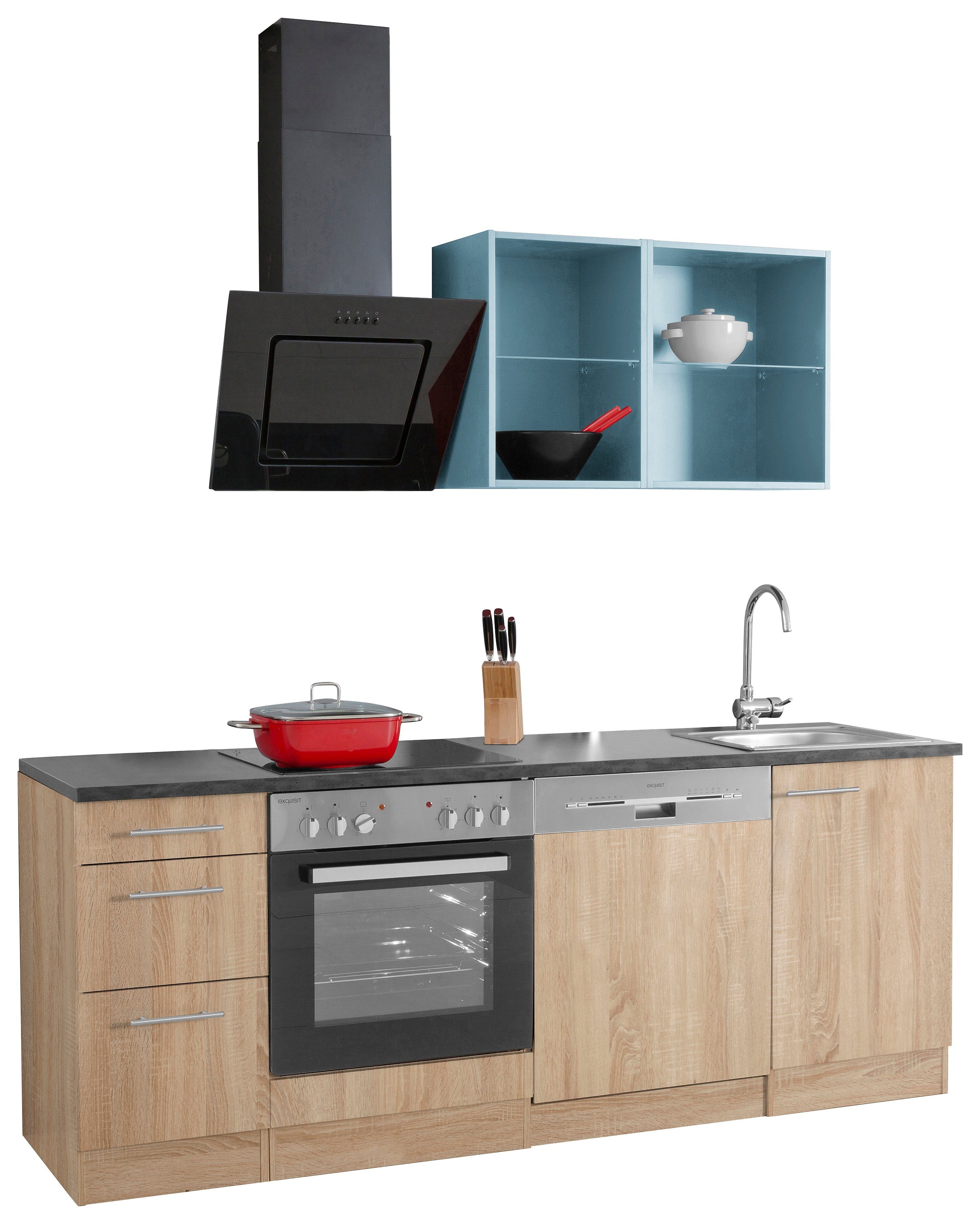 OPTIFIT Küchenzeile Mini, mit E-Geräten, Breite 210 cm blau
