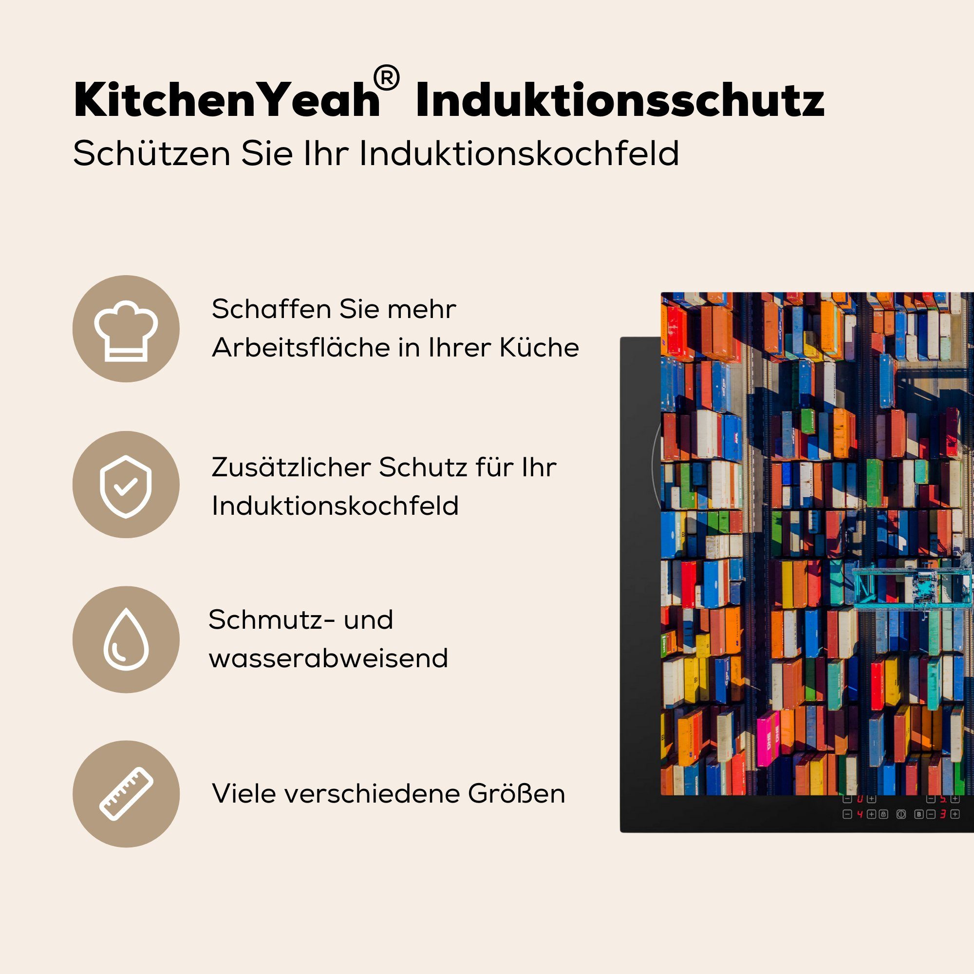 küche, Containerhafen, die tlg), (1 für 81x52 MuchoWow Vinyl, cm, Induktionskochfeld Herdblende-/Abdeckplatte Ceranfeldabdeckung Schutz