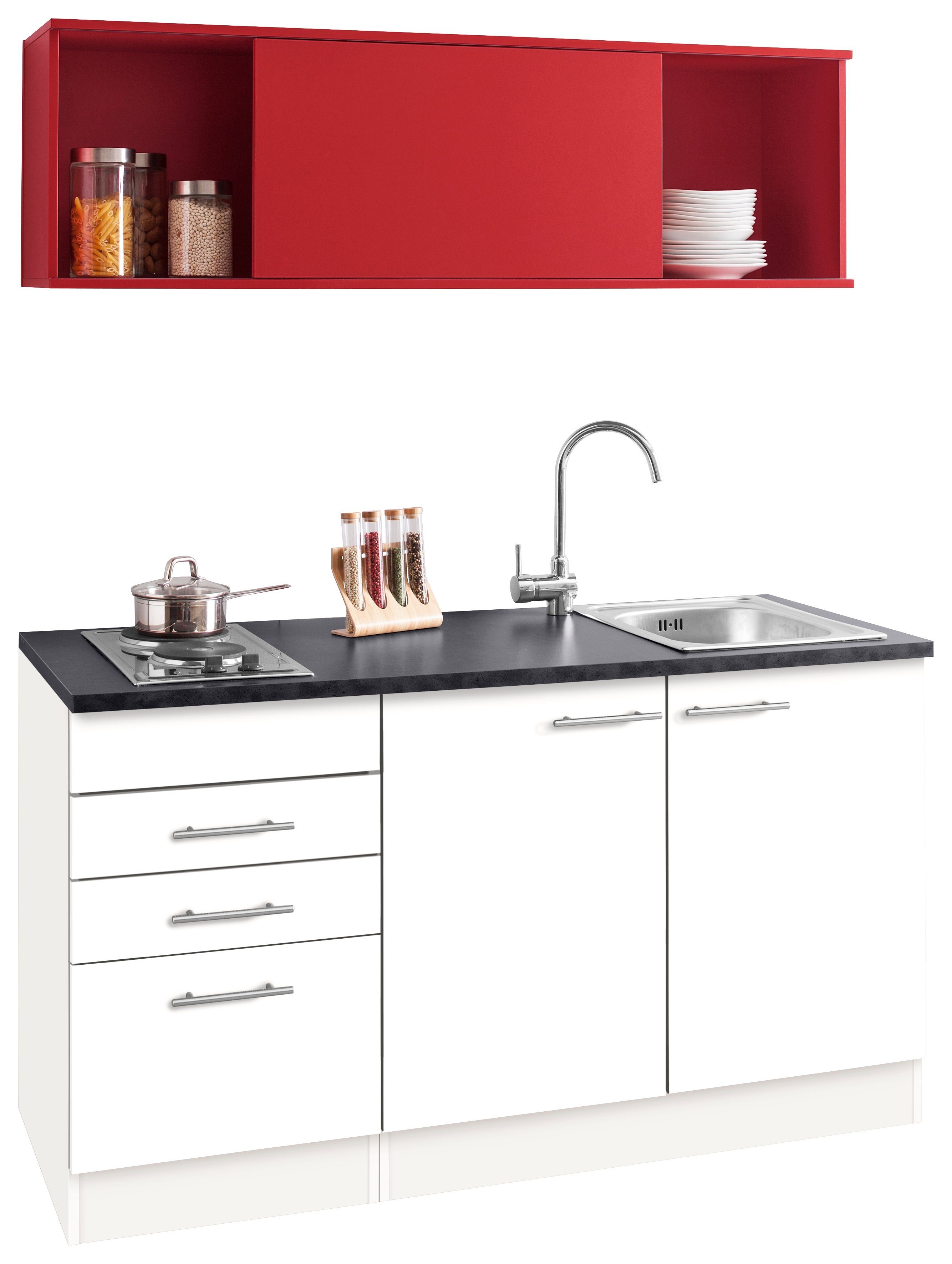 OPTIFIT Küchenzeile Mini, mit E-Geräten, Breite 150 cm rot|weiß