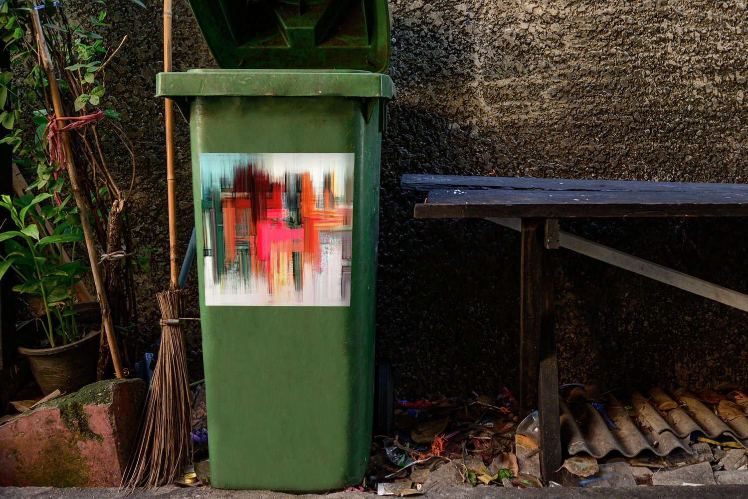 Ölgemälde MuchoWow Wandsticker Mülleimer-aufkleber, Container, Sticker, Abfalbehälter (1 - Abstrakt Mülltonne, St),
