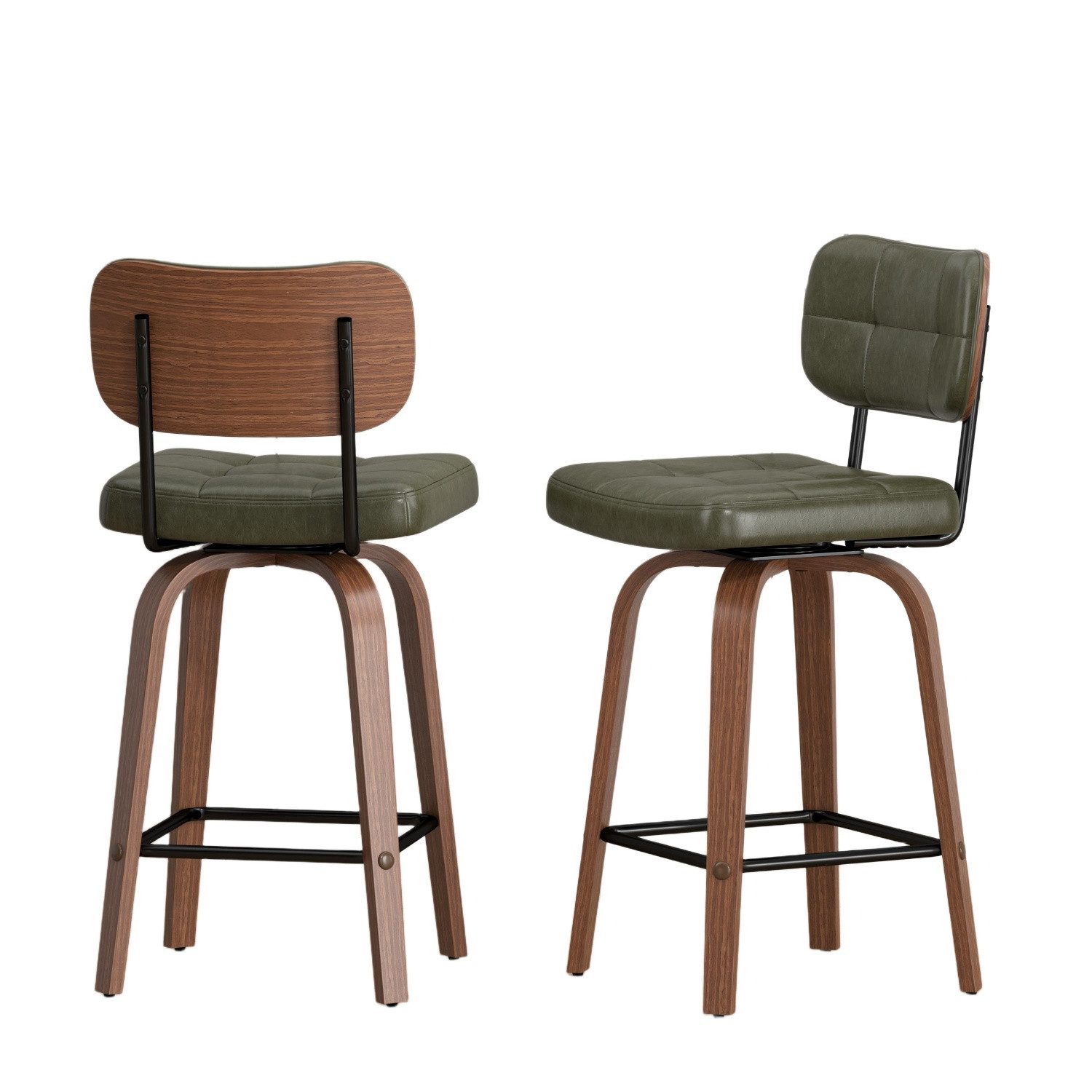 ANYSUN Barhocker 2er Set Barstühle mit Rückenlehne,360° Drehbare Hocker mit Fußstütze (Barhocker Curve,mit gebogener Holz-Sichel-Rückenlehne & Metallrahmen), für Kücheninseln oder Frühstückstheken,max. 140 kg