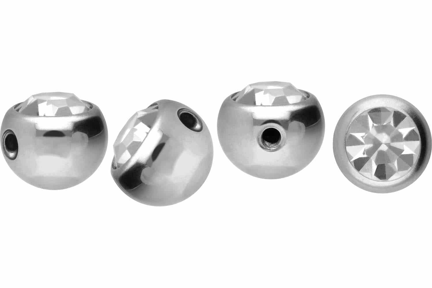Piercing-Set Chirurgenstahl Schraubkugel KRISTALL - zwei Seitengewinde