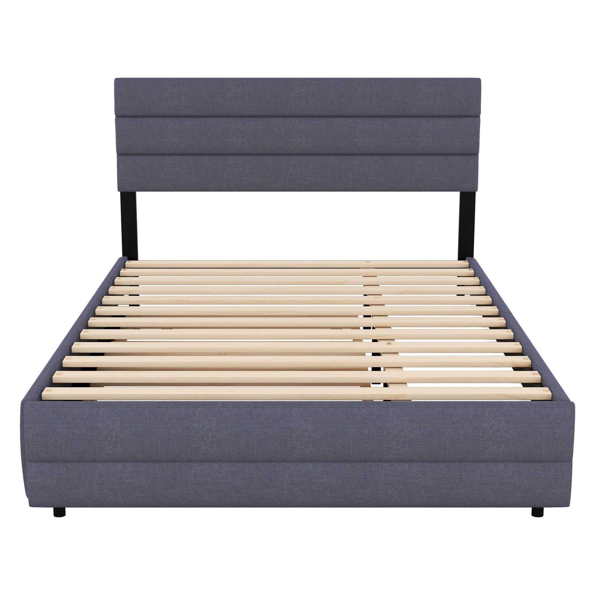 Liegeffäche für (mit Matratze Personen zwei Grau Räummaschine REDOM Schubladen), Funktionsbett Polsterbett Plattformbett Doppelbett,ausziehhare Ohne 140x200 zwei und