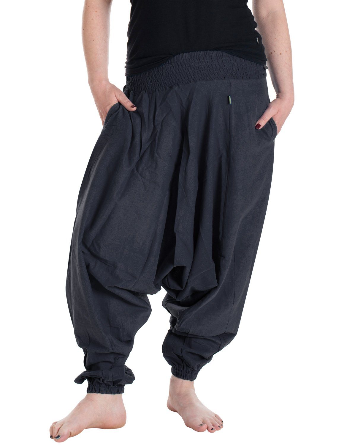 Einheitsgröße Einfarbig Schwarz 34-46 Style Hippie Festival, Haremshose Vishes Unisex Orientalisch, Yoga, Haremshose