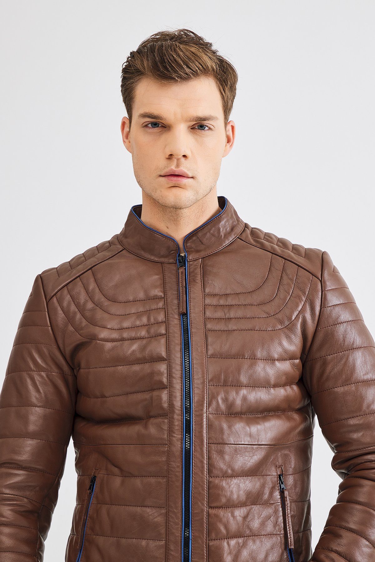 dc Dericompany Lederjacke BD00117 Herren "Seth" aus Lammleder, Echtleder Übergangsjacke, Freizeitjacke, Bikerjacke aus echtem Leder Braun