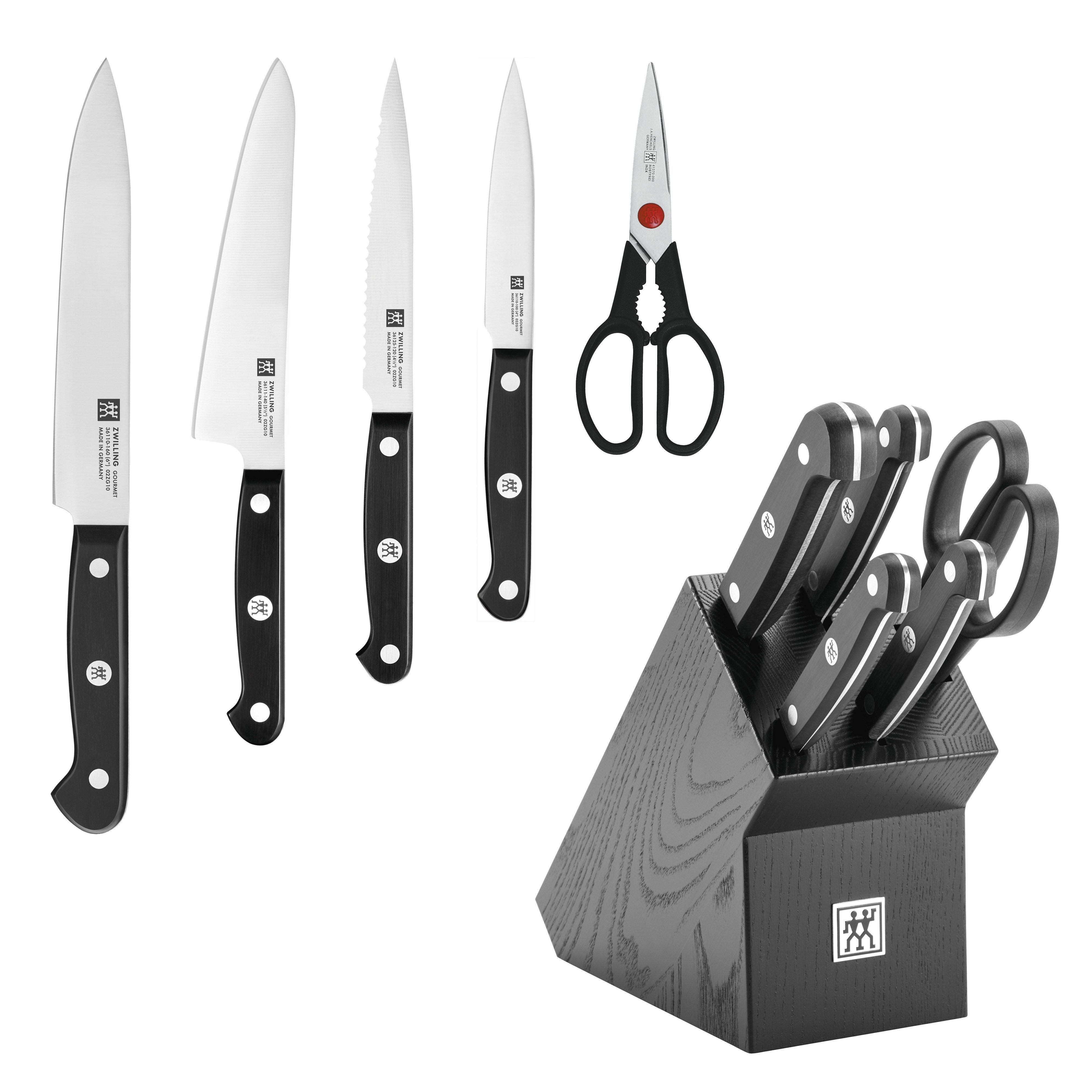 Zwilling Messerblock Gourmet (6tlg), Messerblock mit 4 Messern + 1 Schere, Buche, Sonderschmelze, Schwarz