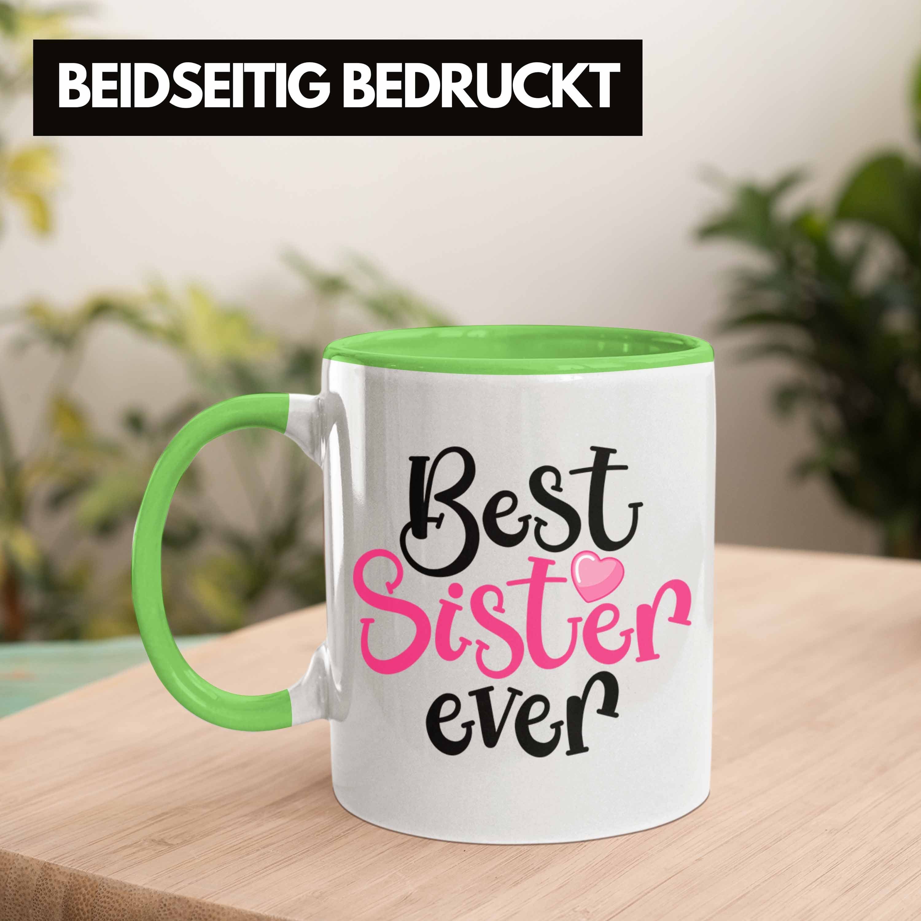 Trendation Tasse Trendation - Best Sister Geschenk Grün Schwester Schwester Tasse Geschenkidee Beste Geburtstag für Ever