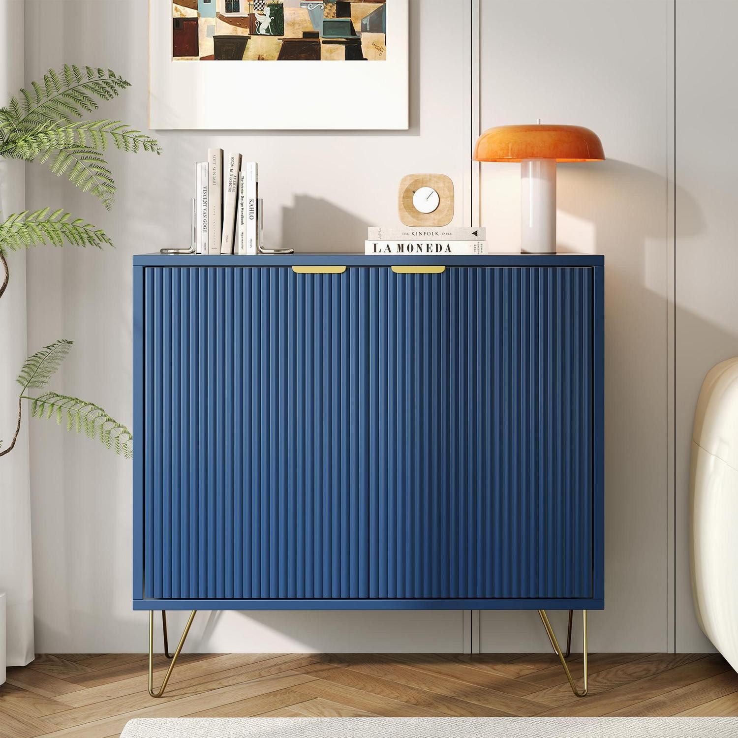 LuxusKollektion Sideboard Buffetschrank Sideboard Kommode 2 Türen Ablagen Blau Buffetschrank