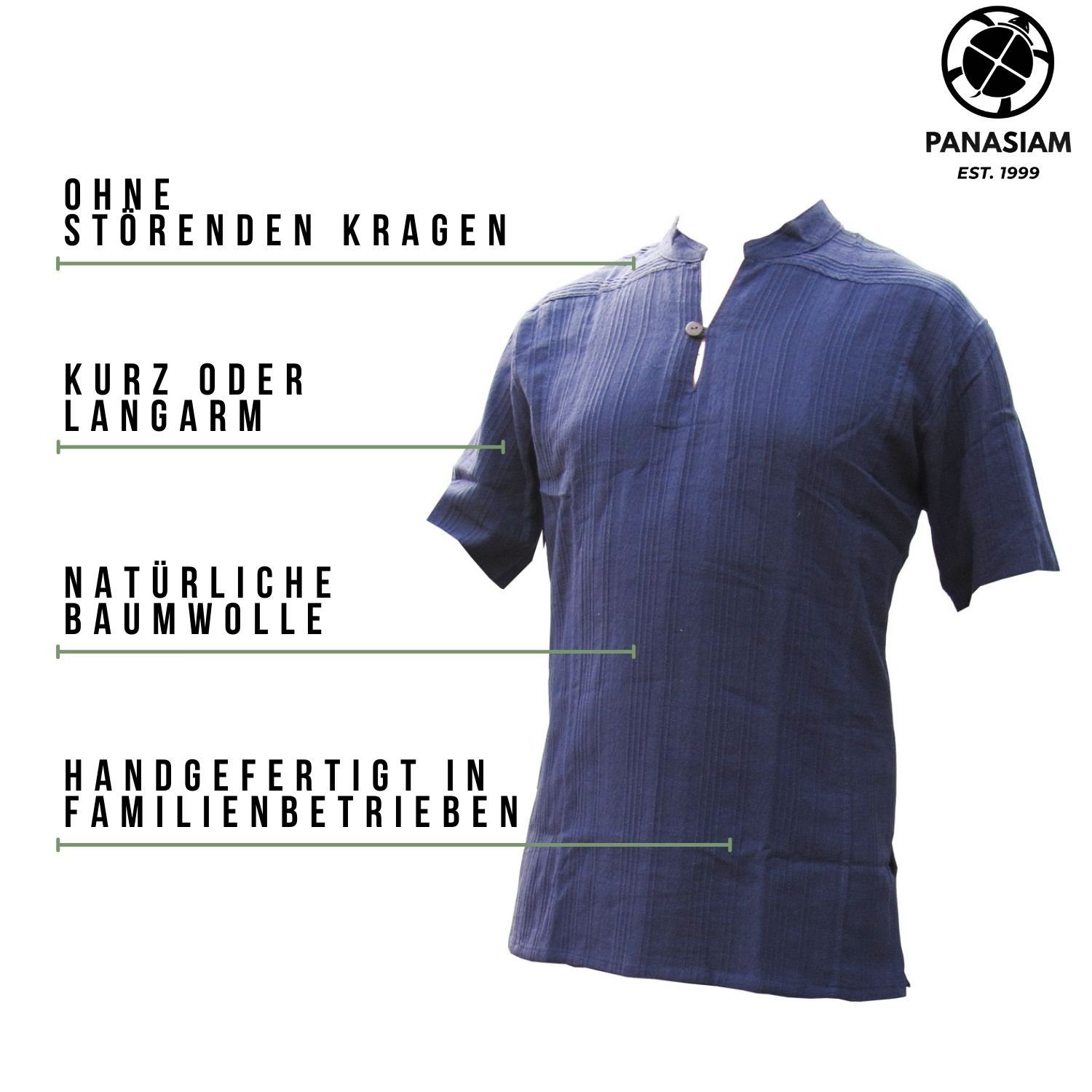 PANASIAM Kurzarmhemd Fischerhemd Ben aus hochwertiger Baumwolle mit Holzkno günstig online kaufen