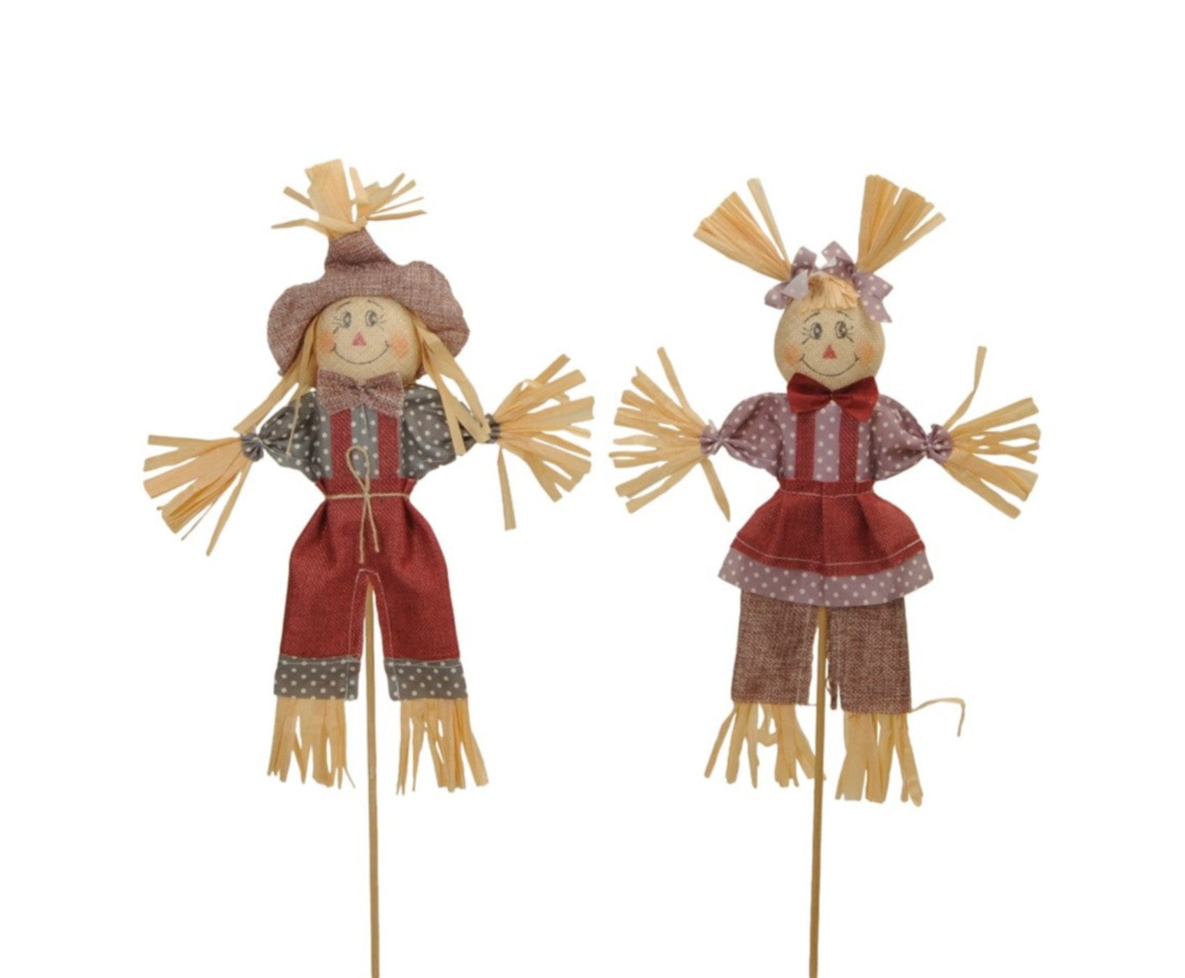 finehomegarden Dekofigur Herbstdeko Vogelscheuche 4x Stecker Stroh Puppe 2fach s
