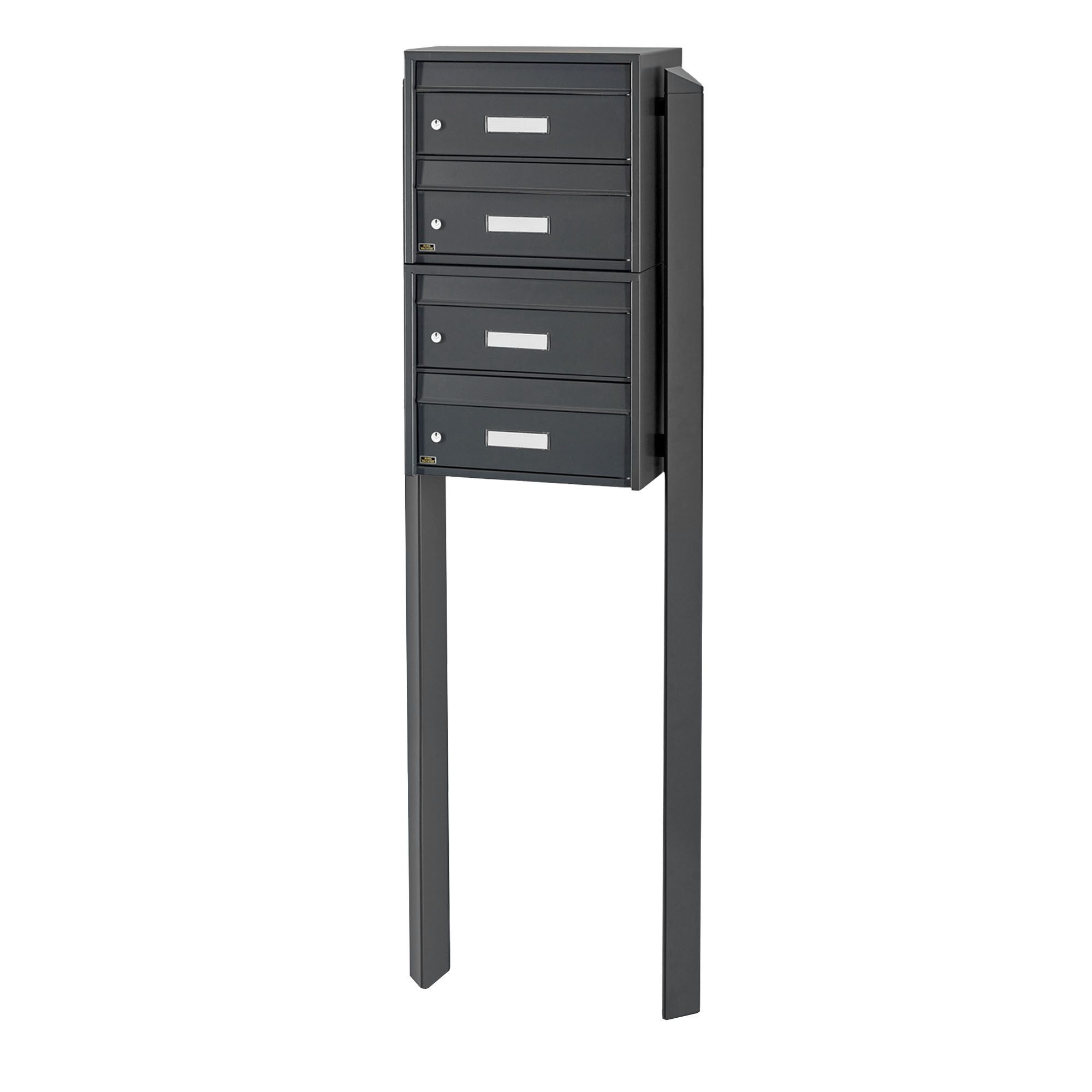 Burg Wächter Briefkastenanlage 4 Parteien anthrazit Briefkästen freistehend mit Standfuß