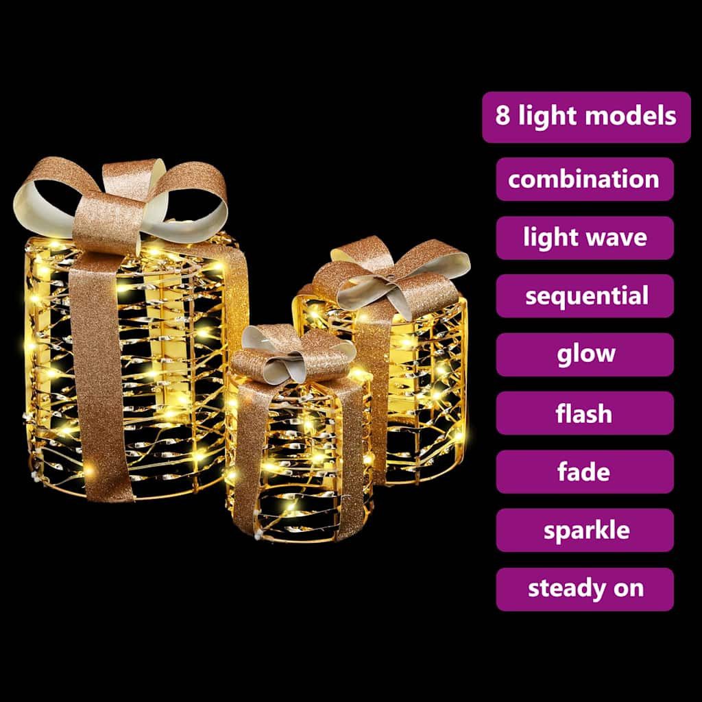 vidaXL Dekolicht Licht-Dekoration Geschenkbox Dekoration 3 pcs Warmweiß 12 cm 15 cm 20