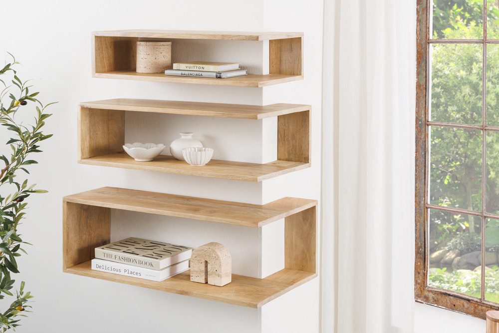 riess-ambiente Wandregal SURREAL 3er Set natur – Mango-Massivholz, lackiert, Außenecke, Set 3-tlg., offene Eckregale für Deko & Bücher – ideal für Wohn- und Arbeitszimmer