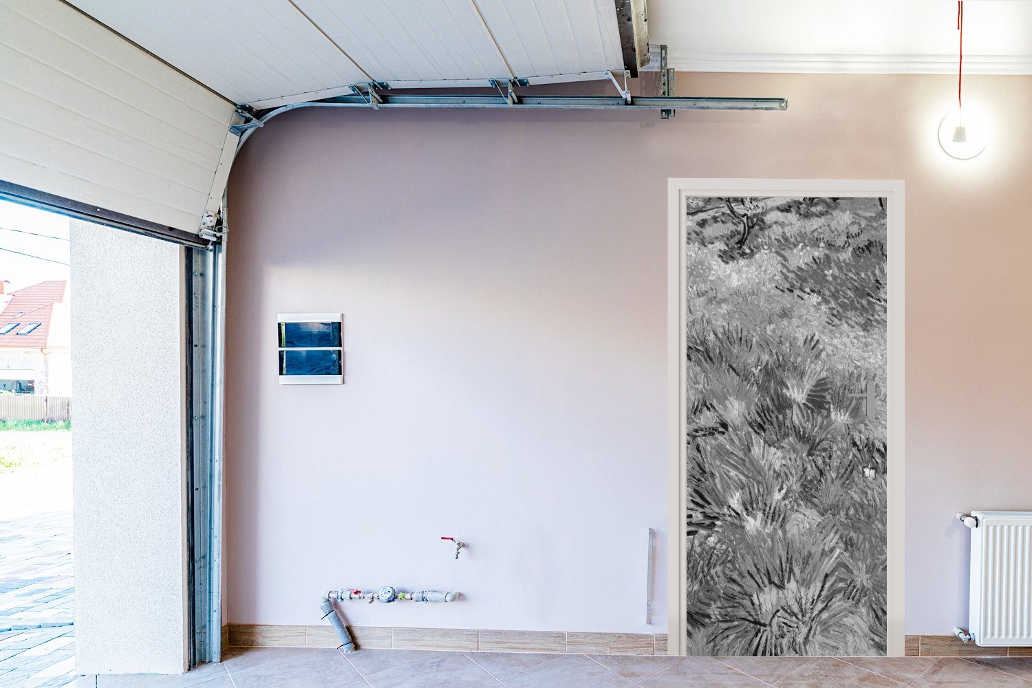 Tür, Fototapete bedruckt, Vincent Gogh und Matt, van (1 Blumen - 75x205 - Schwarz, Grasfeld St), Schmetterlingen Türtapete für mit Türaufkleber, MuchoWow cm