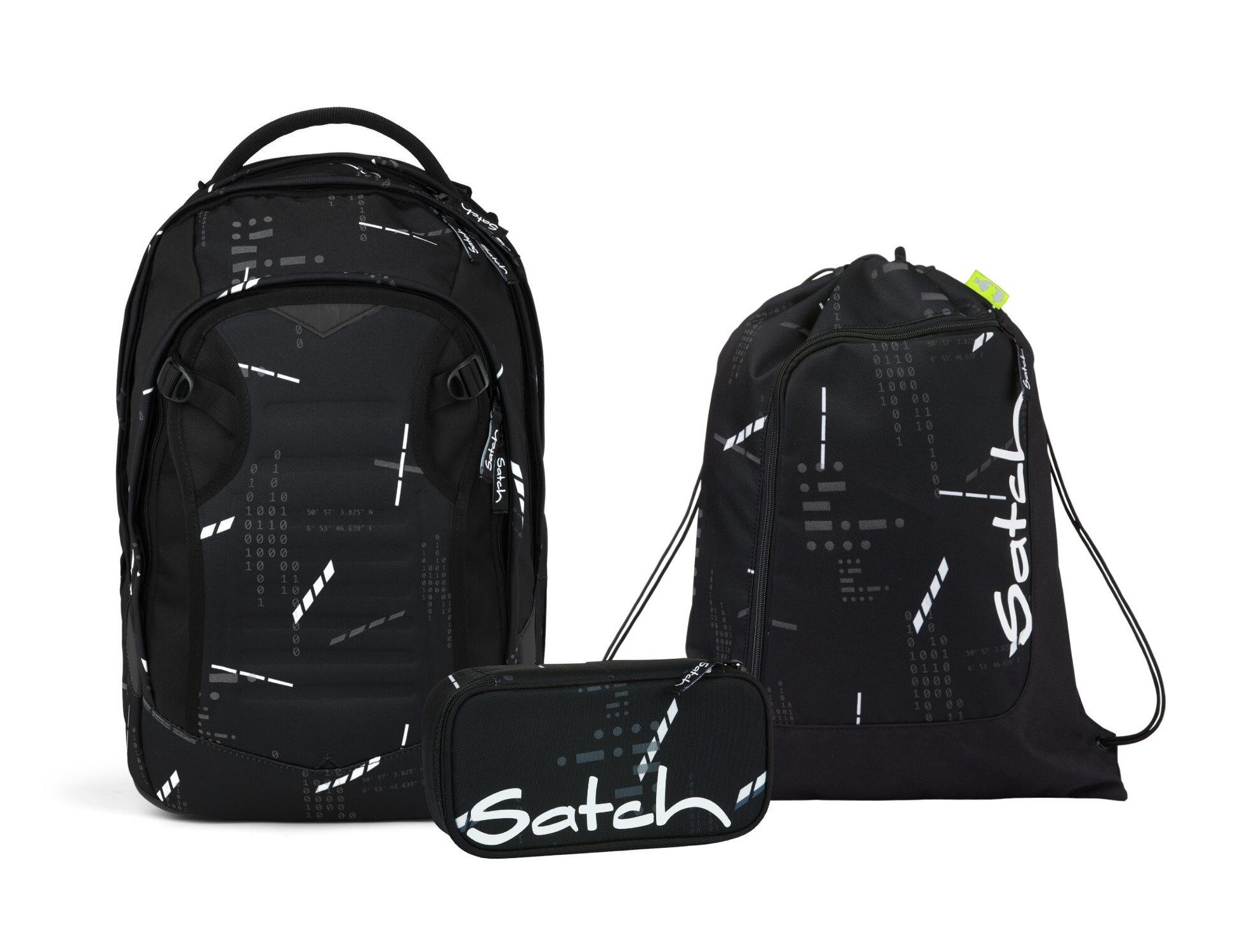 Satch Schulranzen Schulrucksack-Set MATCH PLUS Ninja Matrix 3-teilig (3-teilig), Schulranzen, ergonomisch, 30 + 5 Liter, 4 Fächer