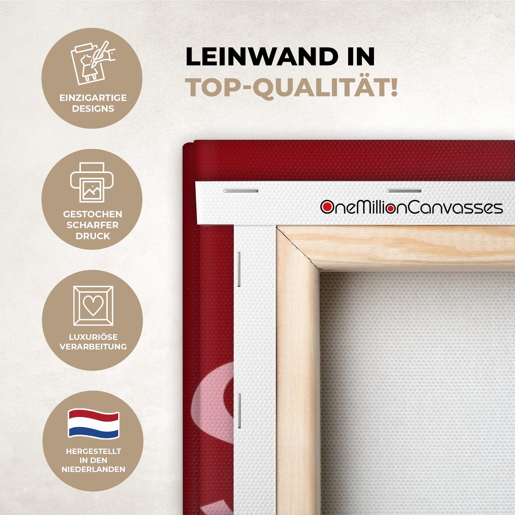 OneMillionCanvasses® Leinwandbild Liebe - Spiegel - Rot, Fotodruck (1 St), Wandbild, Deko Schlafzimmer Wohnzimmer Flur 20x20 cm