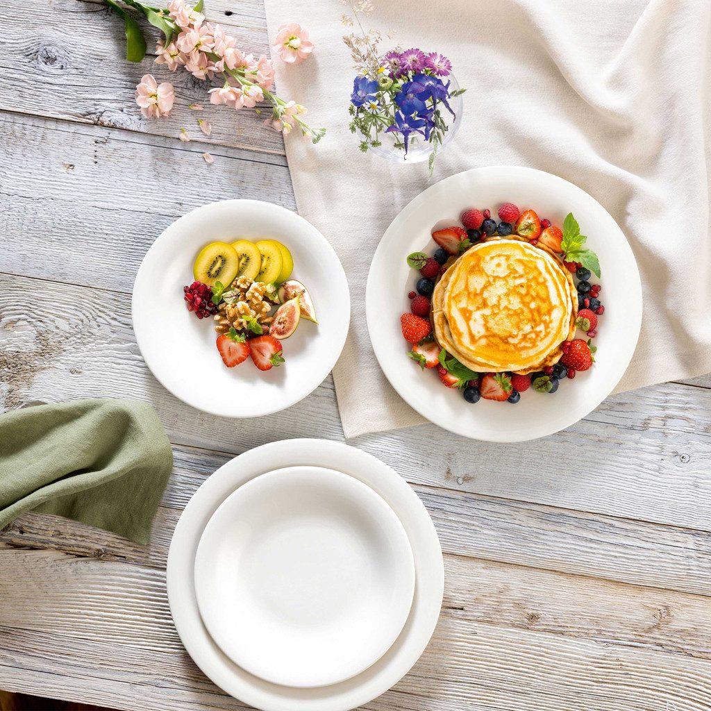 vivo Villeroy & Boch Group Teller-Set Essential White (12-tlg), 6 Personen, Fine China-Porzellan, Teller Set, Made in Germany, Fine China Porzellan