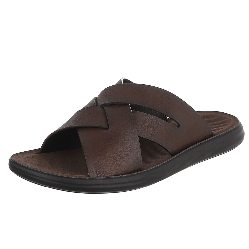 Coolwalk Herren Pantolette Kreuzriemen Sommer bequem Sandale (91918013) Flach Sandalen in Braun