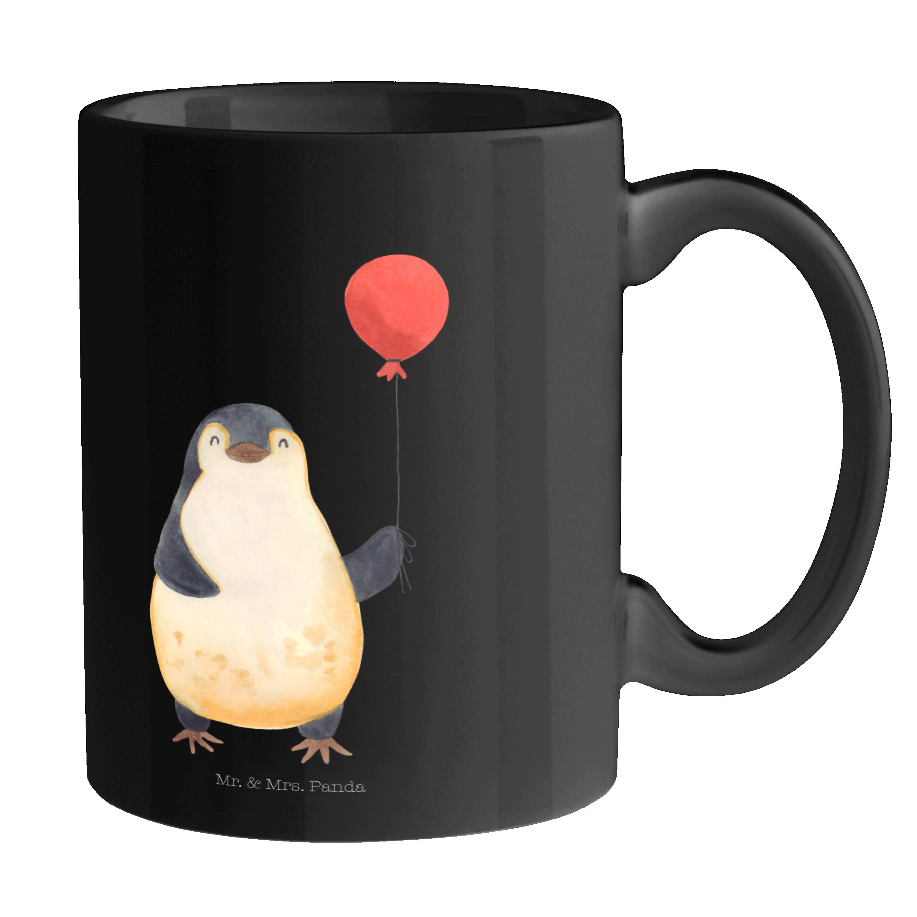 Mr. & Mrs. Panda Tasse Pinguin Luftballon - Schwarz - Geschenk, Tasse Sprüche, Geschenkidee, Keramik Schwarz